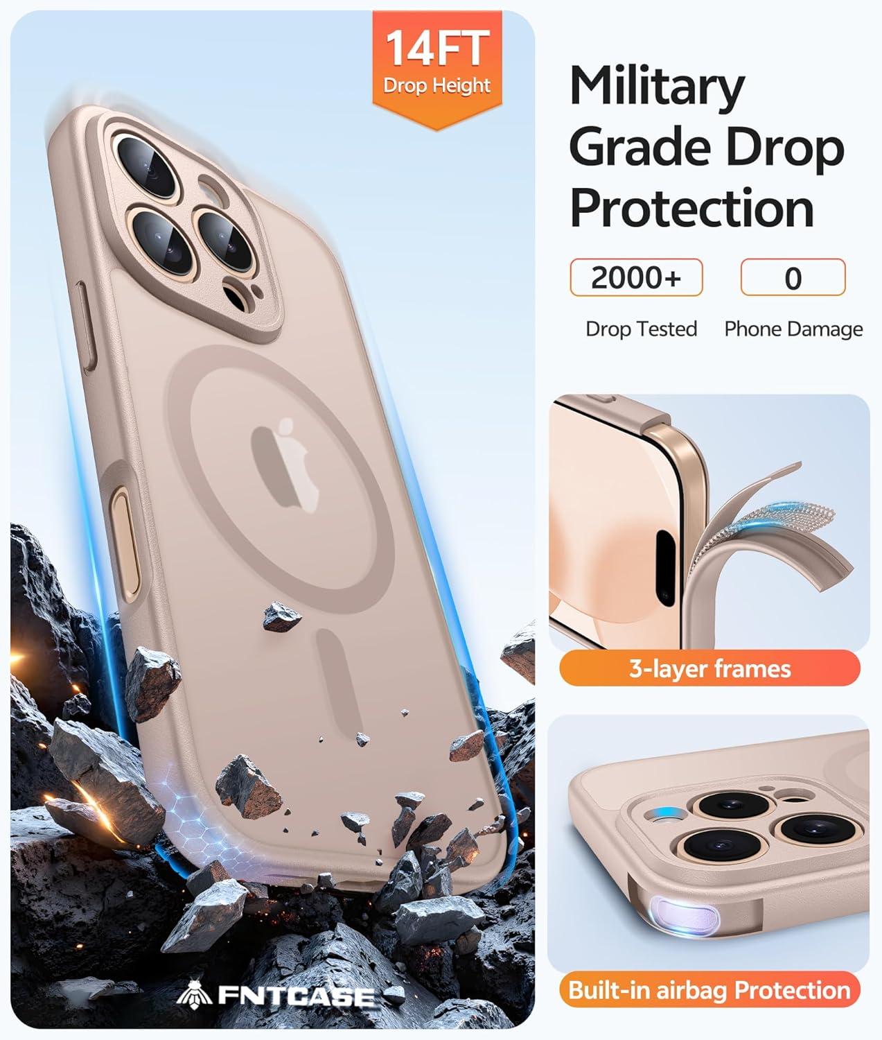 imageFNTCASE for iPhone 15 Pro Case Compatible with Magsafe Translucent Matte Magnetic Phone Cover Military Grade Drop Protection Shockproof Protective Cases BlackDesert Gold
