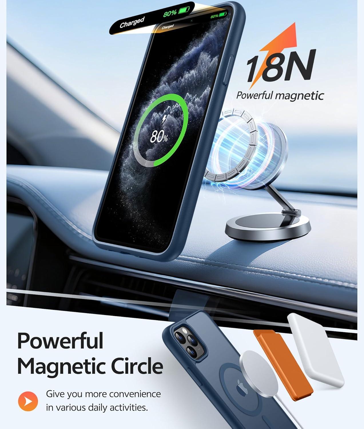 imageFNTCASE for iPhone 15 Pro Case Compatible with Magsafe Translucent Matte Magnetic Phone Cover Military Grade Drop Protection Shockproof Protective Cases BlackBlue