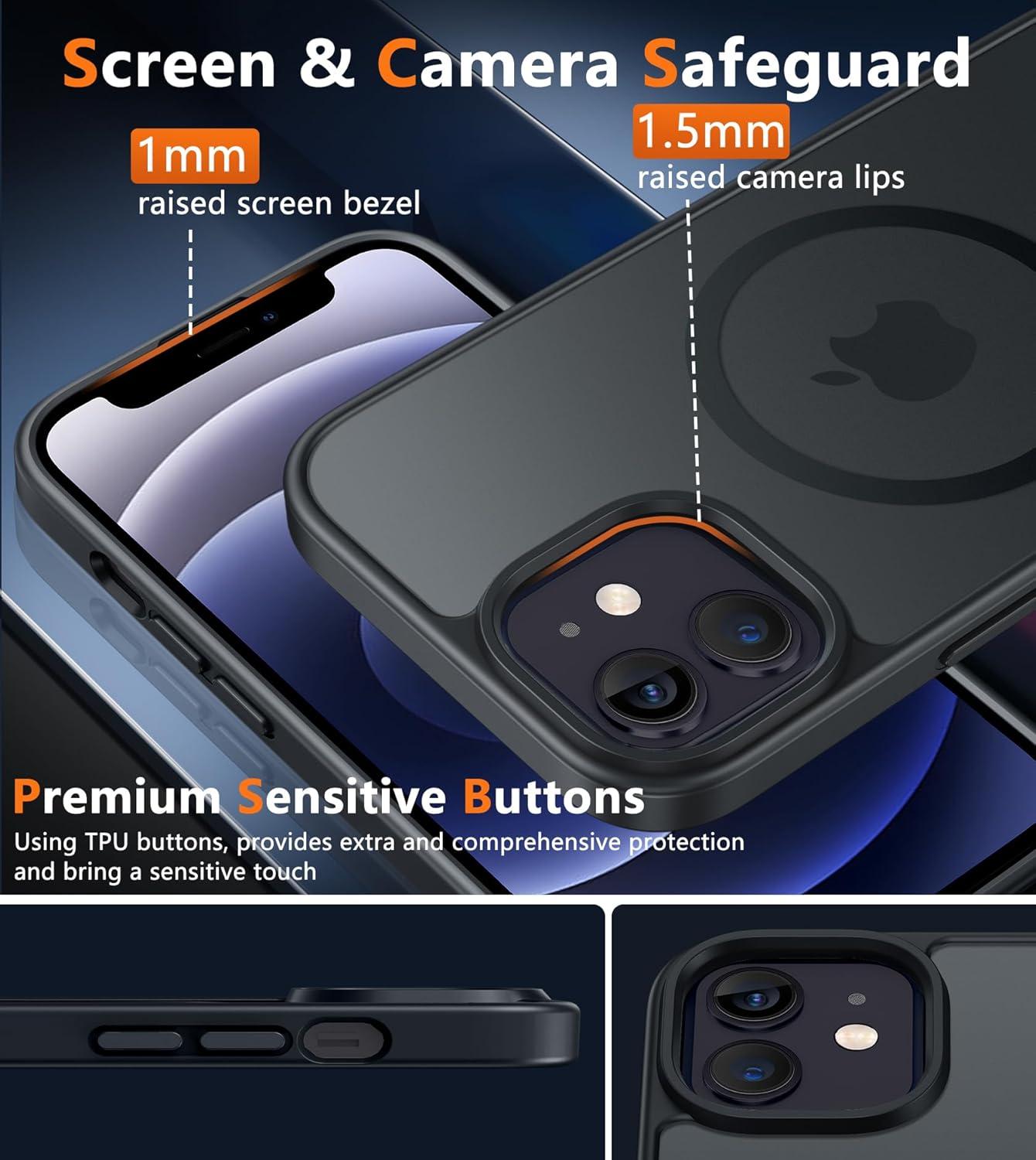 imageFNTCASE for iPhone 15 Pro Case Compatible with Magsafe Translucent Matte Magnetic Phone Cover Military Grade Drop Protection Shockproof Protective Cases BlackBlack