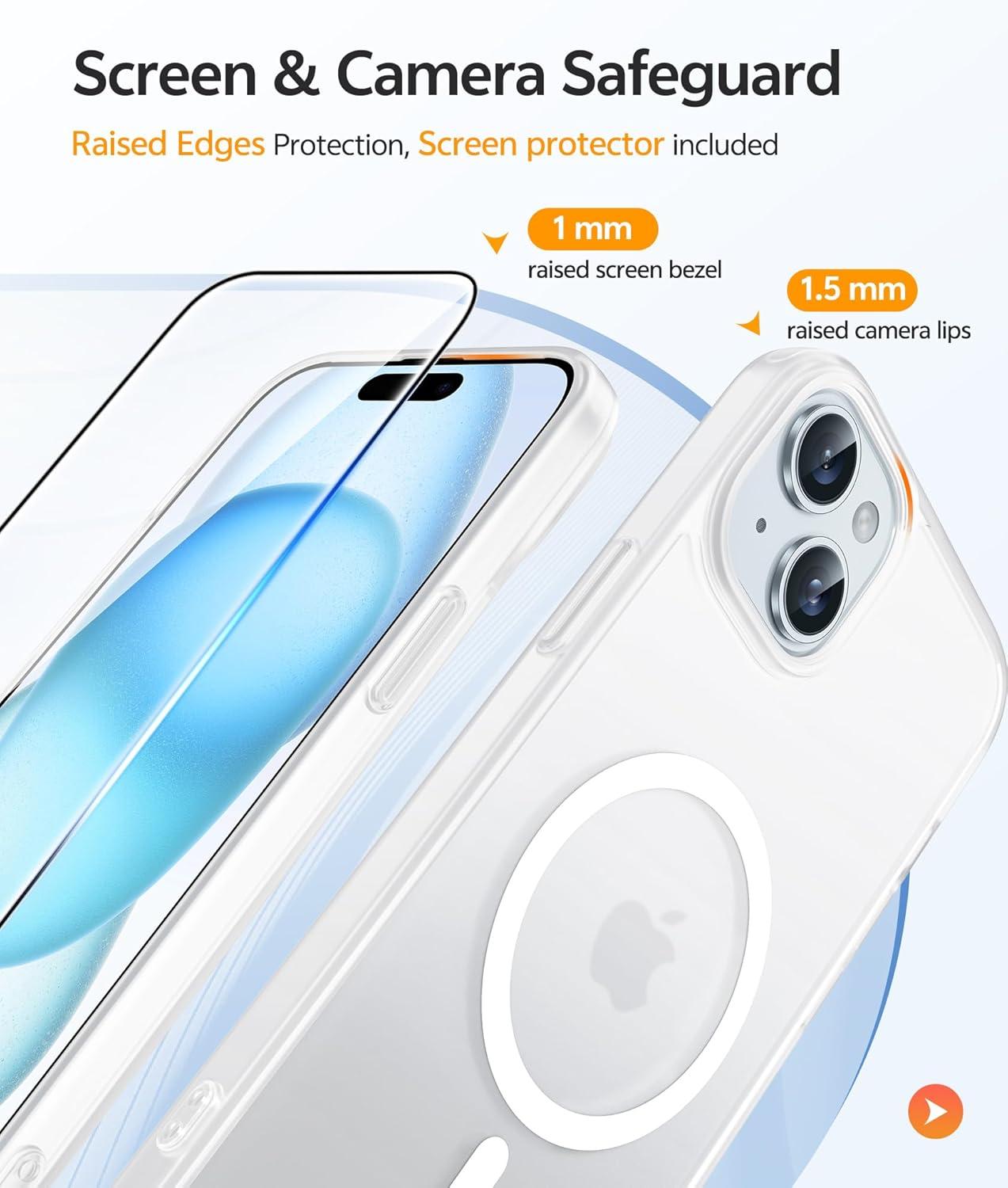 imageFNTCASE for iPhone 15 Pro Case Compatible with Magsafe Translucent Matte Magnetic Phone Cover Military Grade Drop Protection Shockproof Protective Cases BlackWhite
