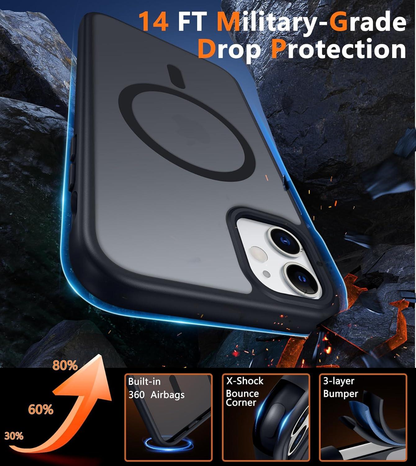 imageFNTCASE for iPhone 15 Pro Case Compatible with Magsafe Translucent Matte Magnetic Phone Cover Military Grade Drop Protection Shockproof Protective Cases BlackBlack