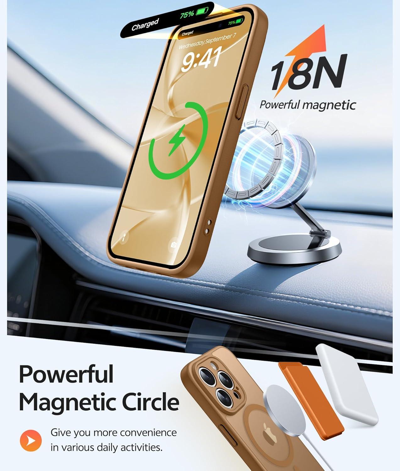 imageFNTCASE for iPhone 15 Pro Case Compatible with Magsafe Translucent Matte Magnetic Phone Cover Military Grade Drop Protection Shockproof Protective Cases BlackBrown