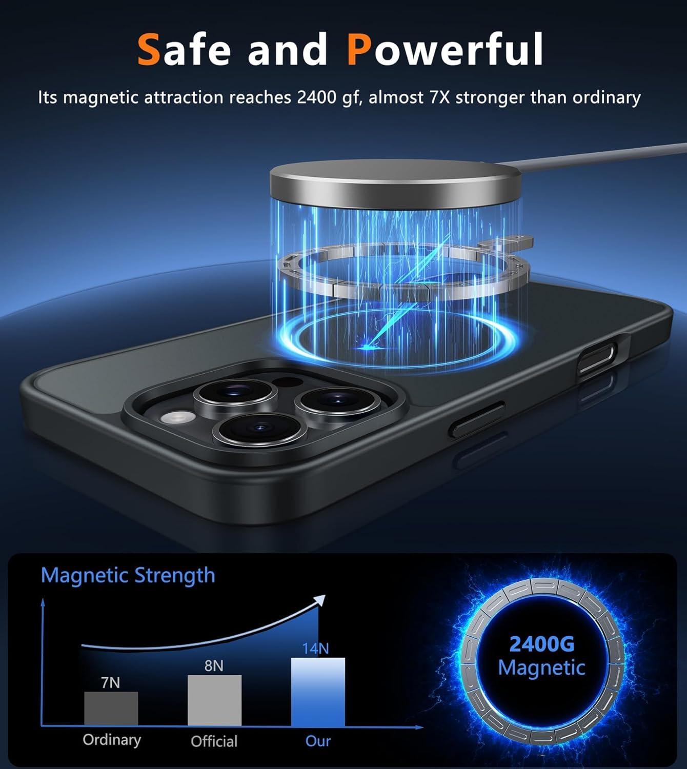 imageFNTCASE for iPhone 15 Pro Case Compatible with Magsafe Translucent Matte Magnetic Phone Cover Military Grade Drop Protection Shockproof Protective Cases BlackBlack