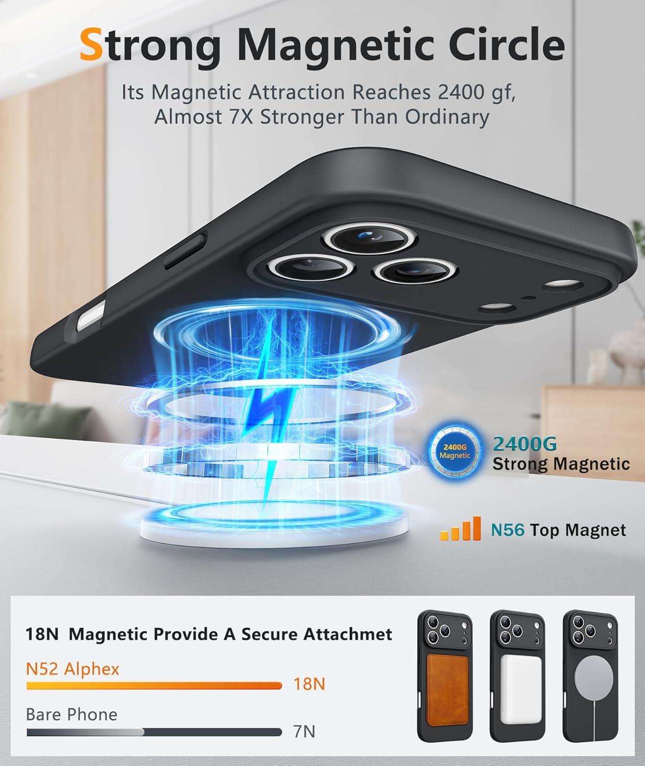 imageFNTCASE for iPhone 15 Pro Case Compatible with Magsafe Translucent Matte Magnetic Phone Cover Military Grade Drop Protection Shockproof Protective Cases BlackFull Black