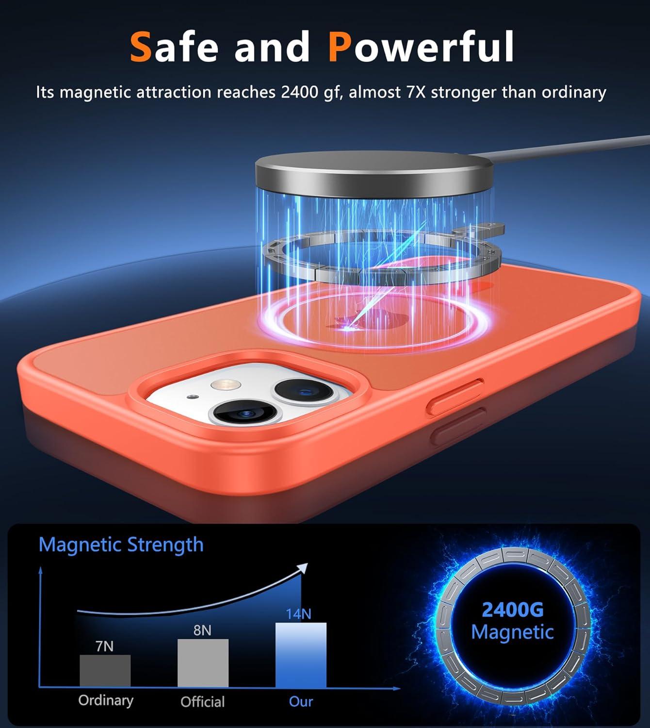 imageFNTCASE for iPhone 15 Pro Case Compatible with Magsafe Translucent Matte Magnetic Phone Cover Military Grade Drop Protection Shockproof Protective Cases BlackOrange