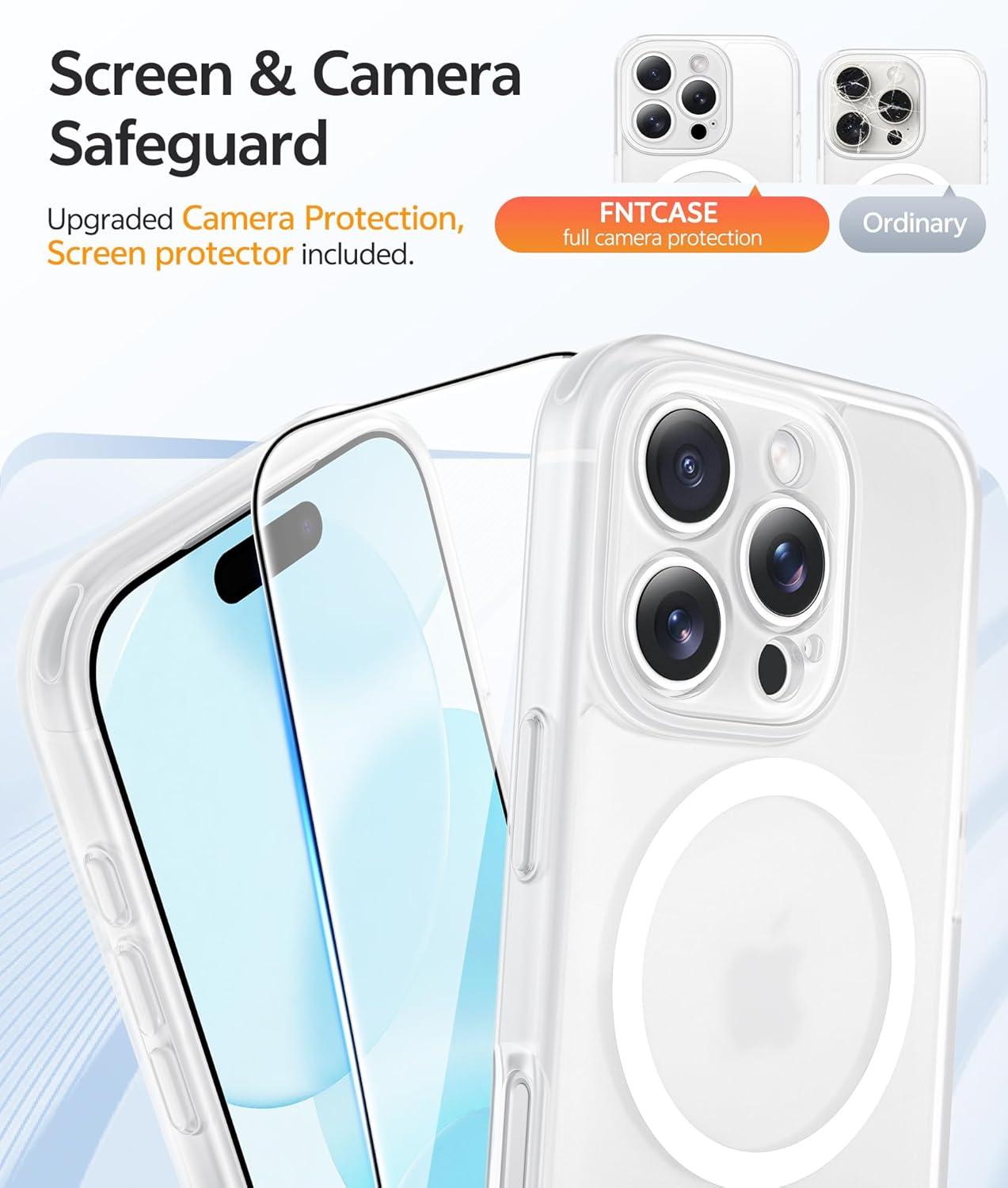 imageFNTCASE for iPhone 15 Pro Case Compatible with Magsafe Translucent Matte Magnetic Phone Cover Military Grade Drop Protection Shockproof Protective Cases BlackWhite