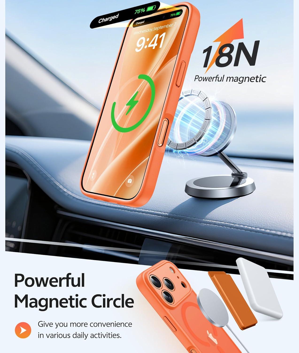imageFNTCASE for iPhone 15 Pro Case Compatible with Magsafe Translucent Matte Magnetic Phone Cover Military Grade Drop Protection Shockproof Protective Cases BlackOrange
