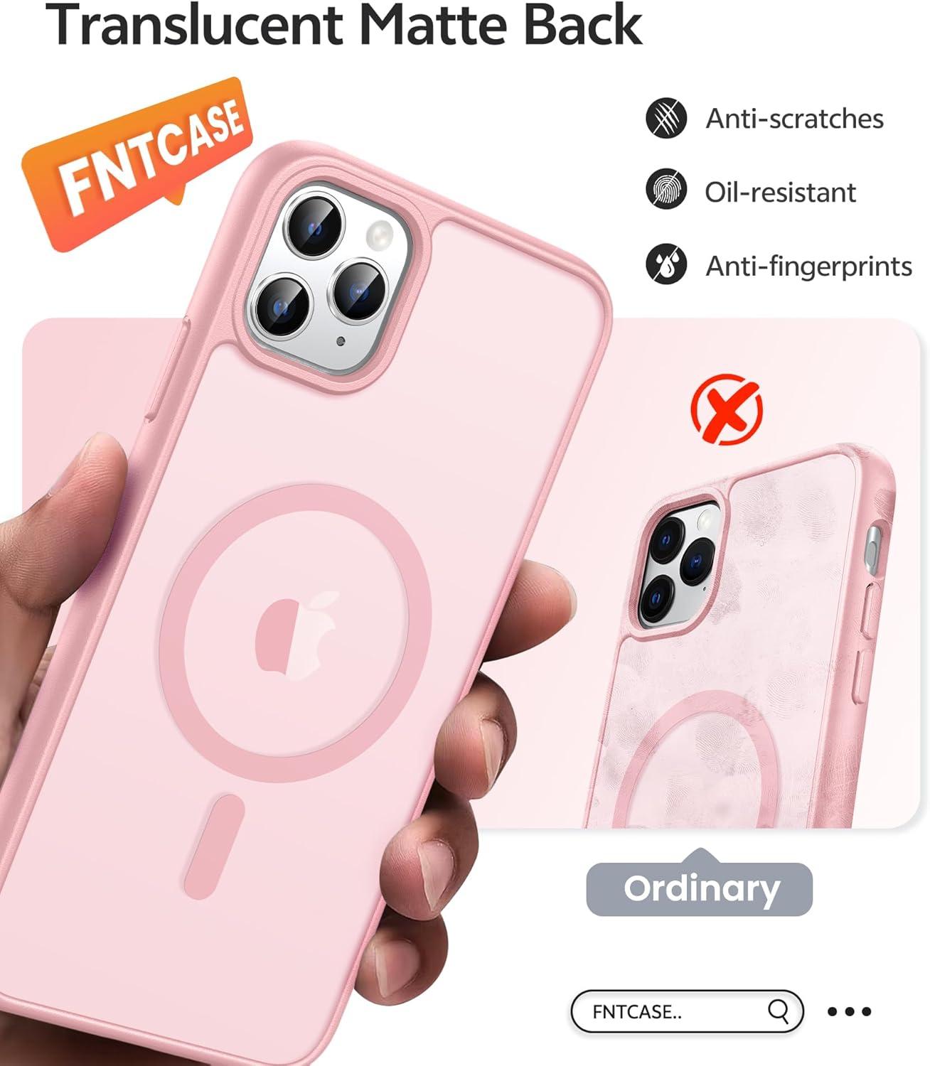 imageFNTCASE for iPhone 15 Pro Case Compatible with Magsafe Translucent Matte Magnetic Phone Cover Military Grade Drop Protection Shockproof Protective Cases BlackLight Pink
