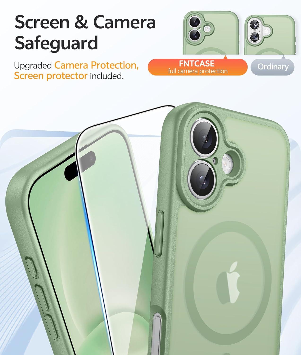 imageFNTCASE for iPhone 15 Pro Case Compatible with Magsafe Translucent Matte Magnetic Phone Cover Military Grade Drop Protection Shockproof Protective Cases BlackLight Moss