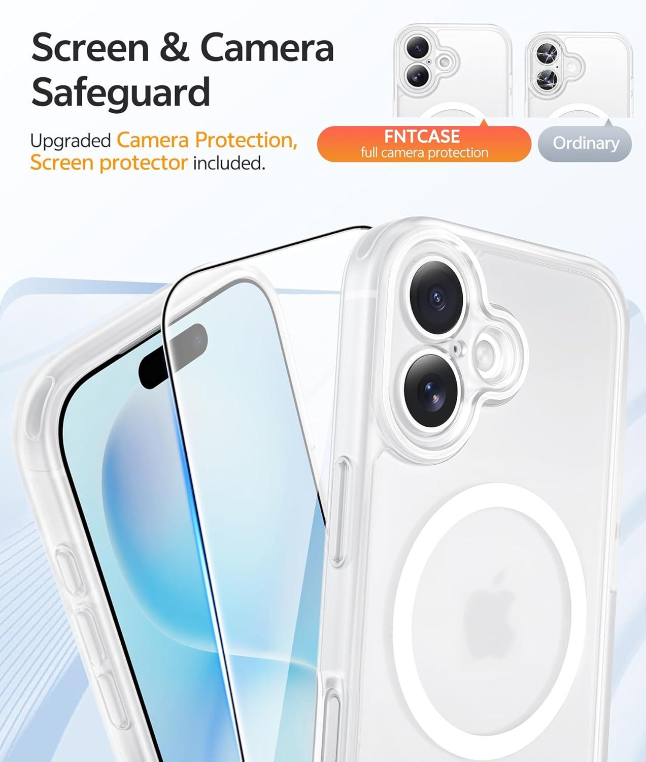 imageFNTCASE for iPhone 15 Pro Case Compatible with Magsafe Translucent Matte Magnetic Phone Cover Military Grade Drop Protection Shockproof Protective Cases BlackWhite