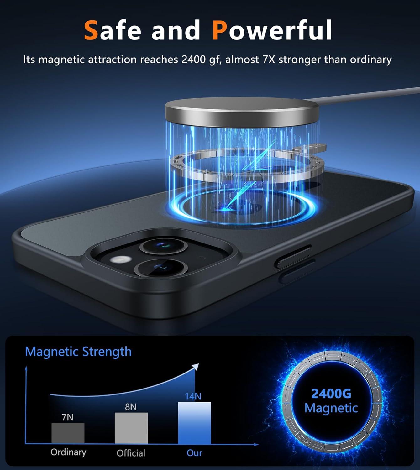 imageFNTCASE for iPhone 15 Pro Case Compatible with Magsafe Translucent Matte Magnetic Phone Cover Military Grade Drop Protection Shockproof Protective Cases BlackBlack