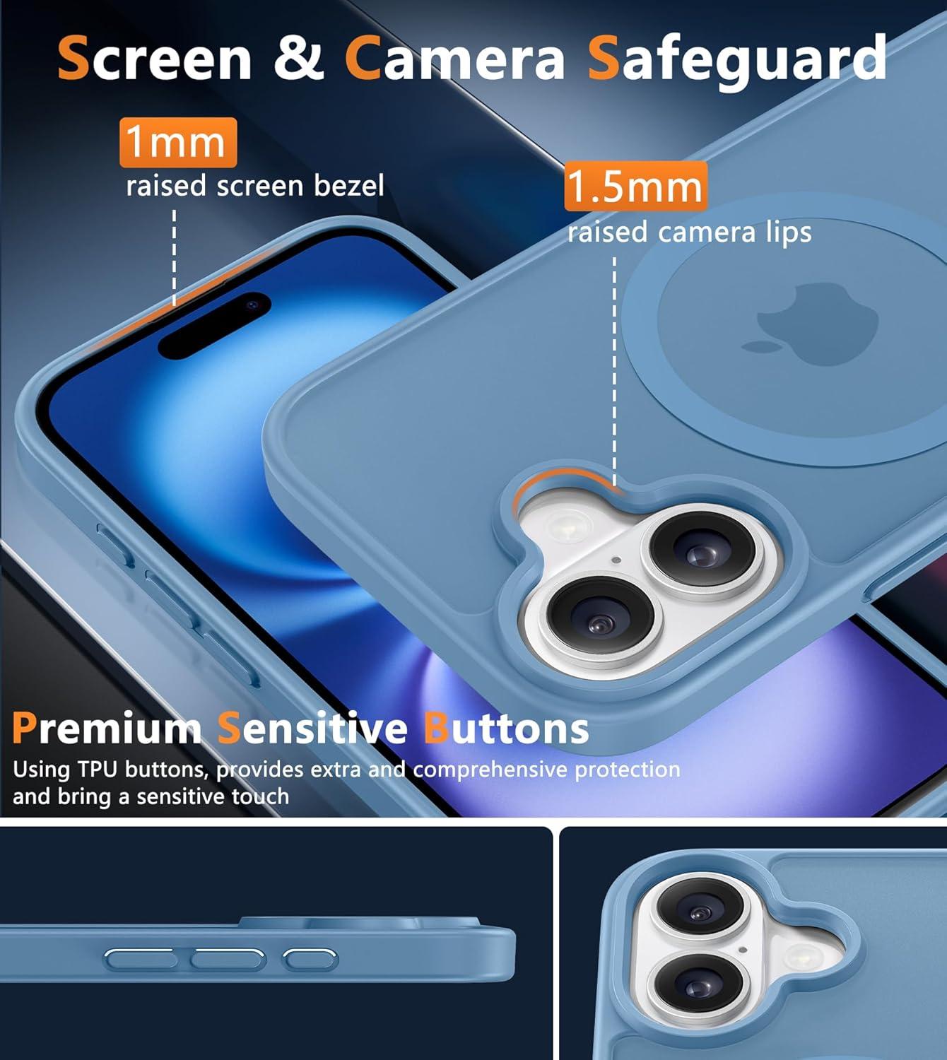 imageFNTCASE for iPhone 15 Pro Case Compatible with Magsafe Translucent Matte Magnetic Phone Cover Military Grade Drop Protection Shockproof Protective Cases BlackLight Blue