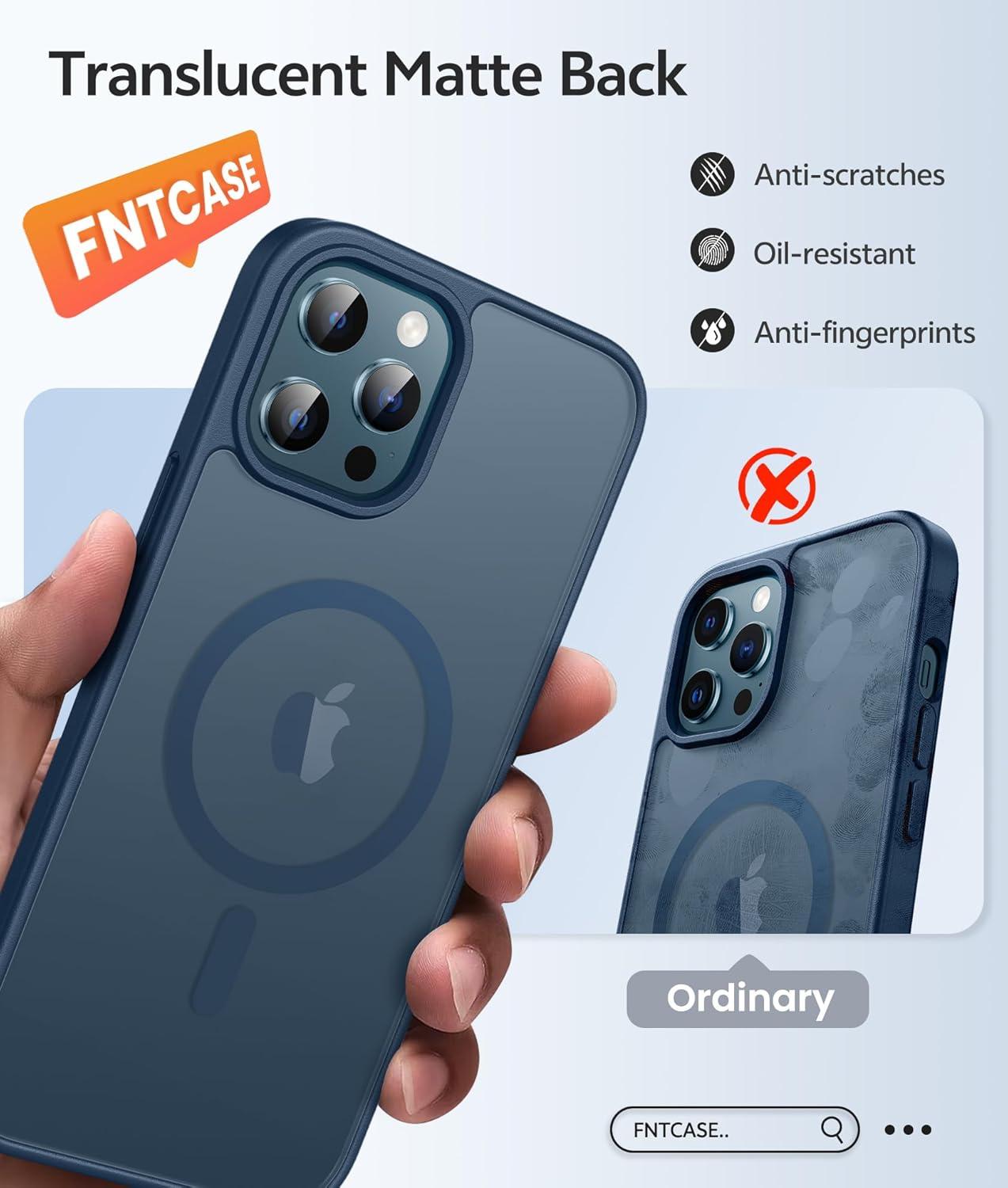 imageFNTCASE for iPhone 15 Pro Case Compatible with Magsafe Translucent Matte Magnetic Phone Cover Military Grade Drop Protection Shockproof Protective Cases BlackBlue