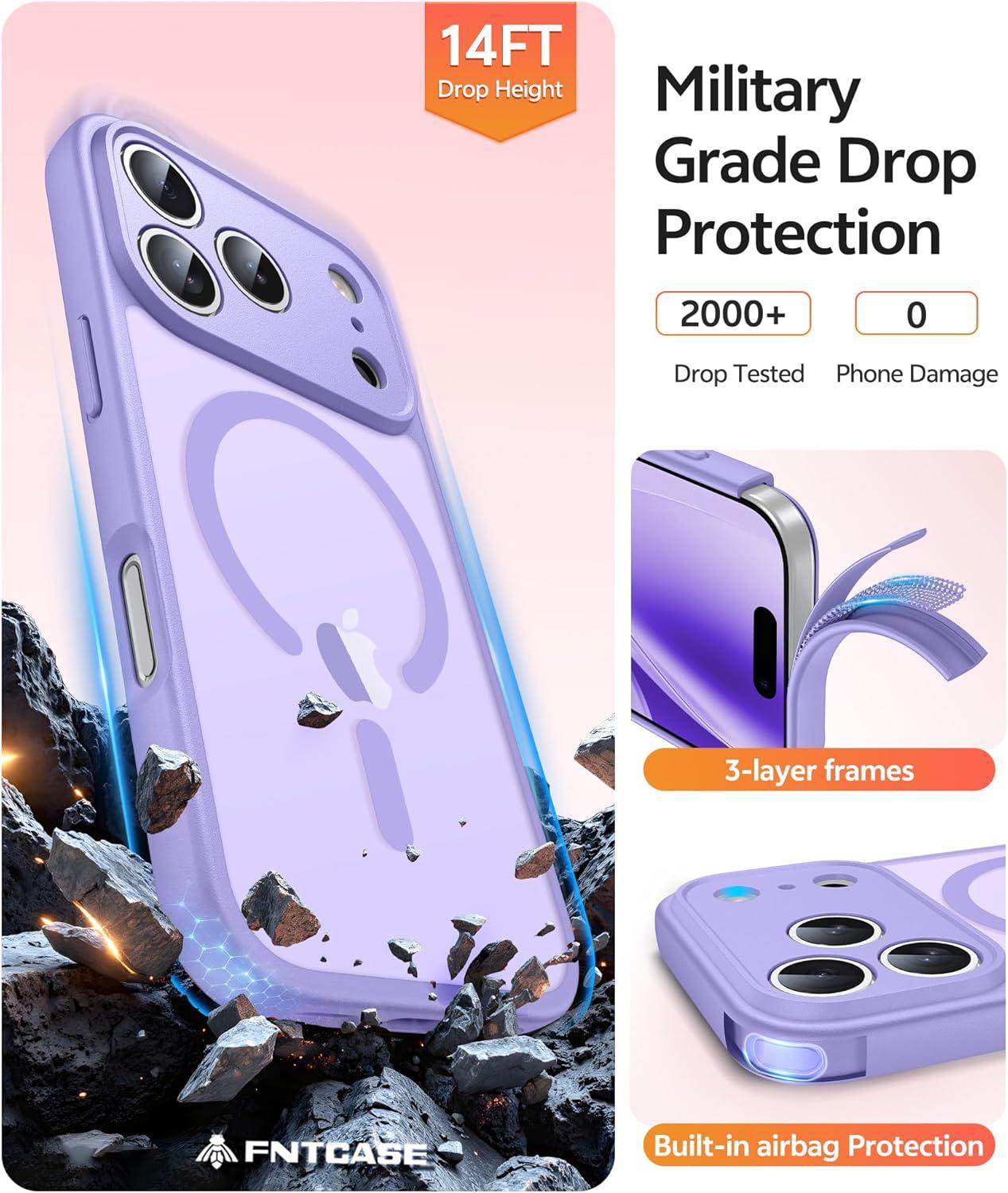 imageFNTCASE for iPhone 15 Pro Case Compatible with Magsafe Translucent Matte Magnetic Phone Cover Military Grade Drop Protection Shockproof Protective Cases BlackLight Purple