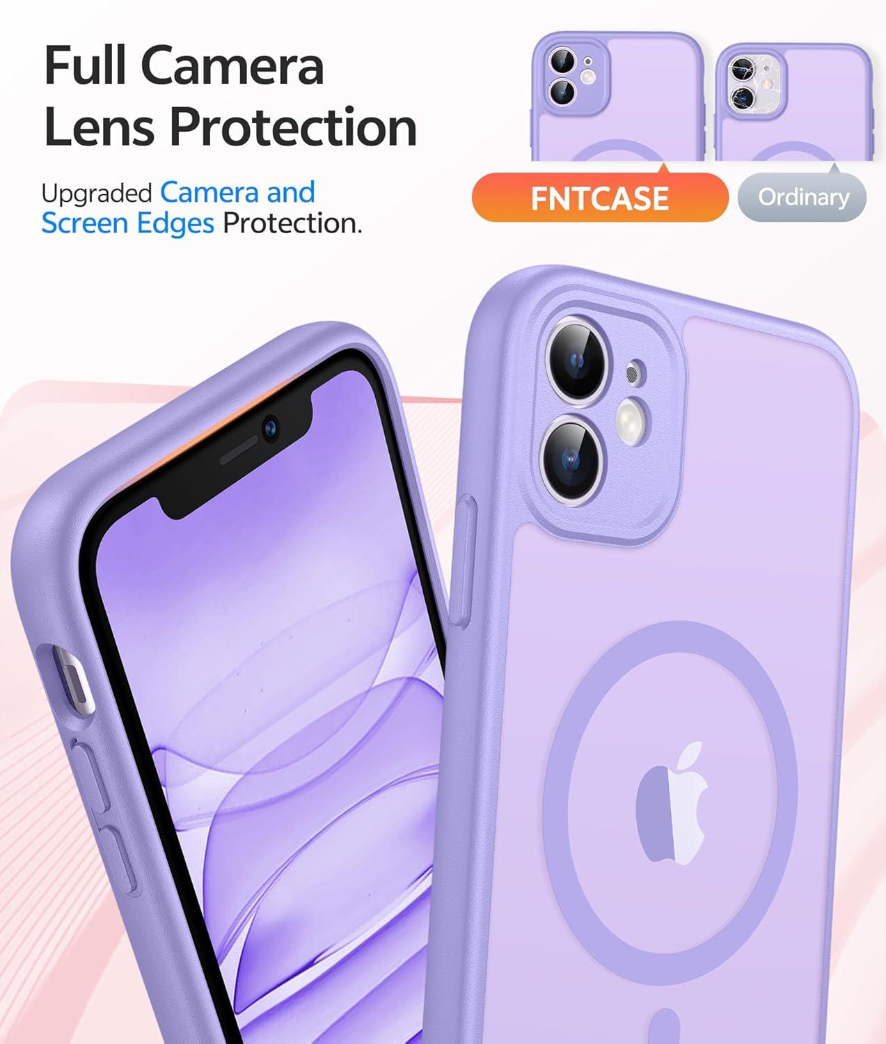 imageFNTCASE for iPhone 15 Pro Case Compatible with Magsafe Translucent Matte Magnetic Phone Cover Military Grade Drop Protection Shockproof Protective Cases BlackLight Purple