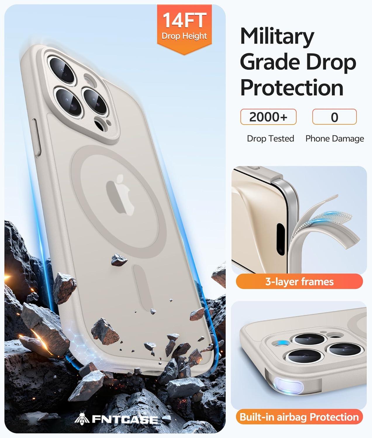 imageFNTCASE for iPhone 15 Pro Case Compatible with Magsafe Translucent Matte Magnetic Phone Cover Military Grade Drop Protection Shockproof Protective Cases BlackOff White