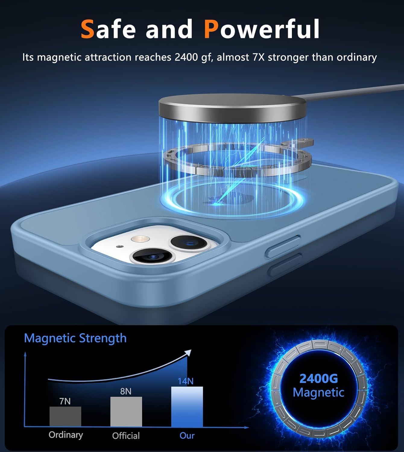imageFNTCASE for iPhone 15 Pro Case Compatible with Magsafe Translucent Matte Magnetic Phone Cover Military Grade Drop Protection Shockproof Protective Cases BlackLight Blue