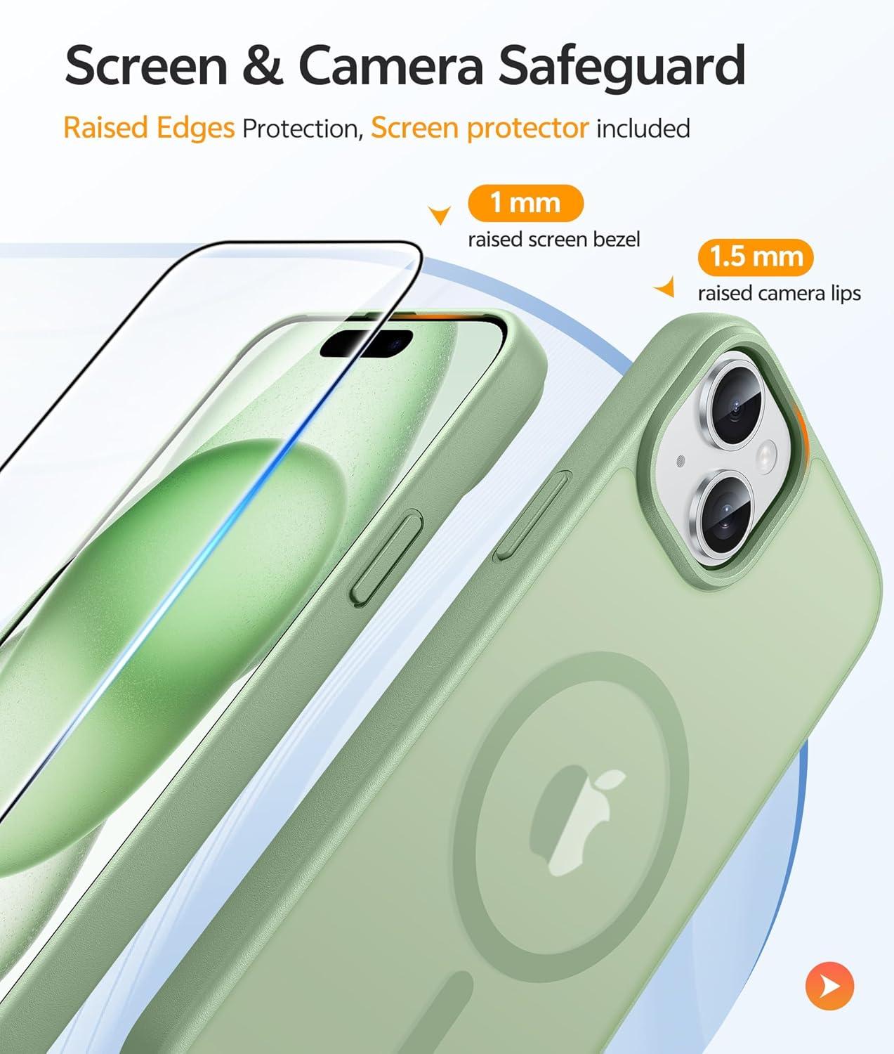 imageFNTCASE for iPhone 15 Pro Case Compatible with Magsafe Translucent Matte Magnetic Phone Cover Military Grade Drop Protection Shockproof Protective Cases BlackLight Moss