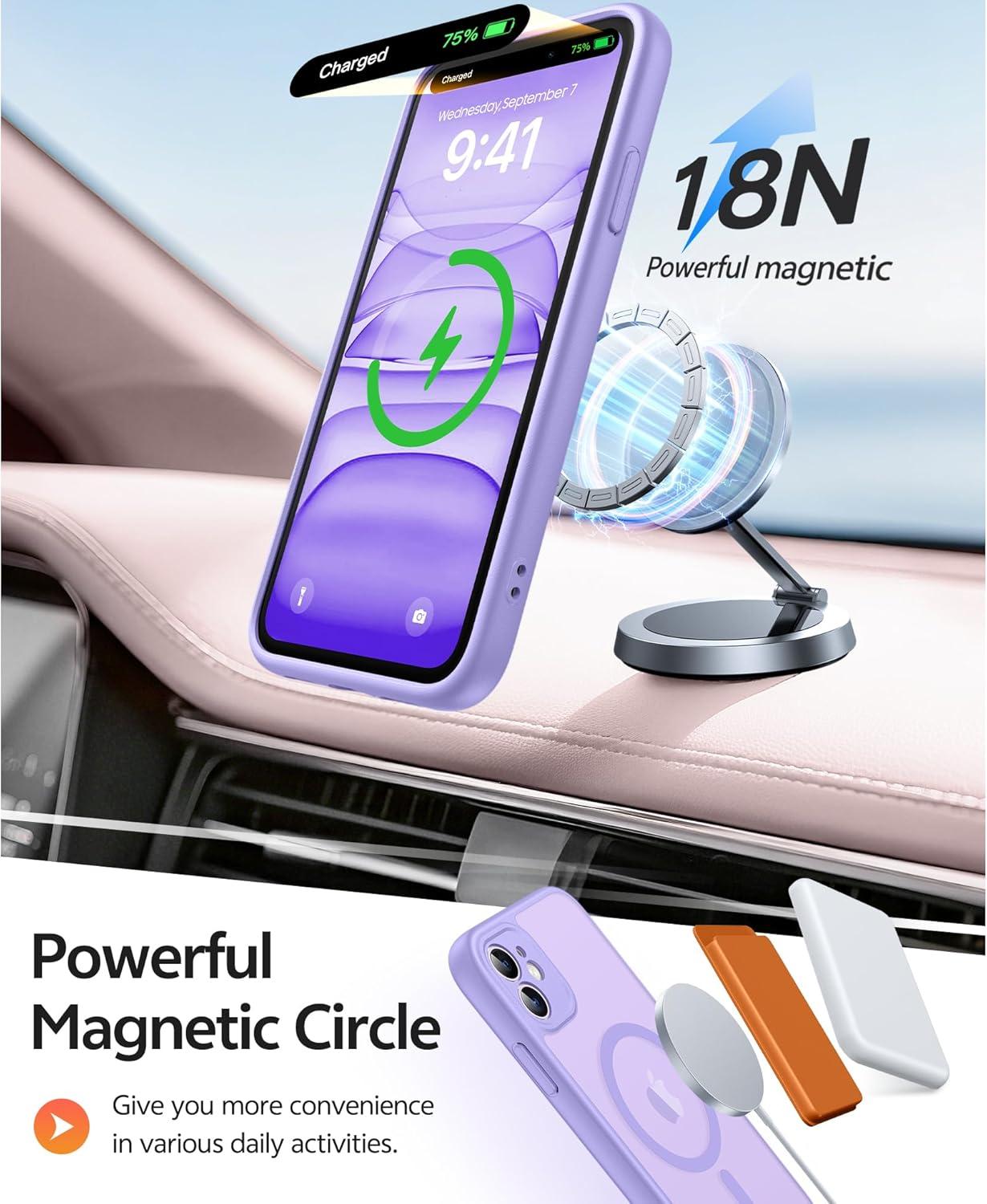 imageFNTCASE for iPhone 15 Pro Case Compatible with Magsafe Translucent Matte Magnetic Phone Cover Military Grade Drop Protection Shockproof Protective Cases BlackLight Purple