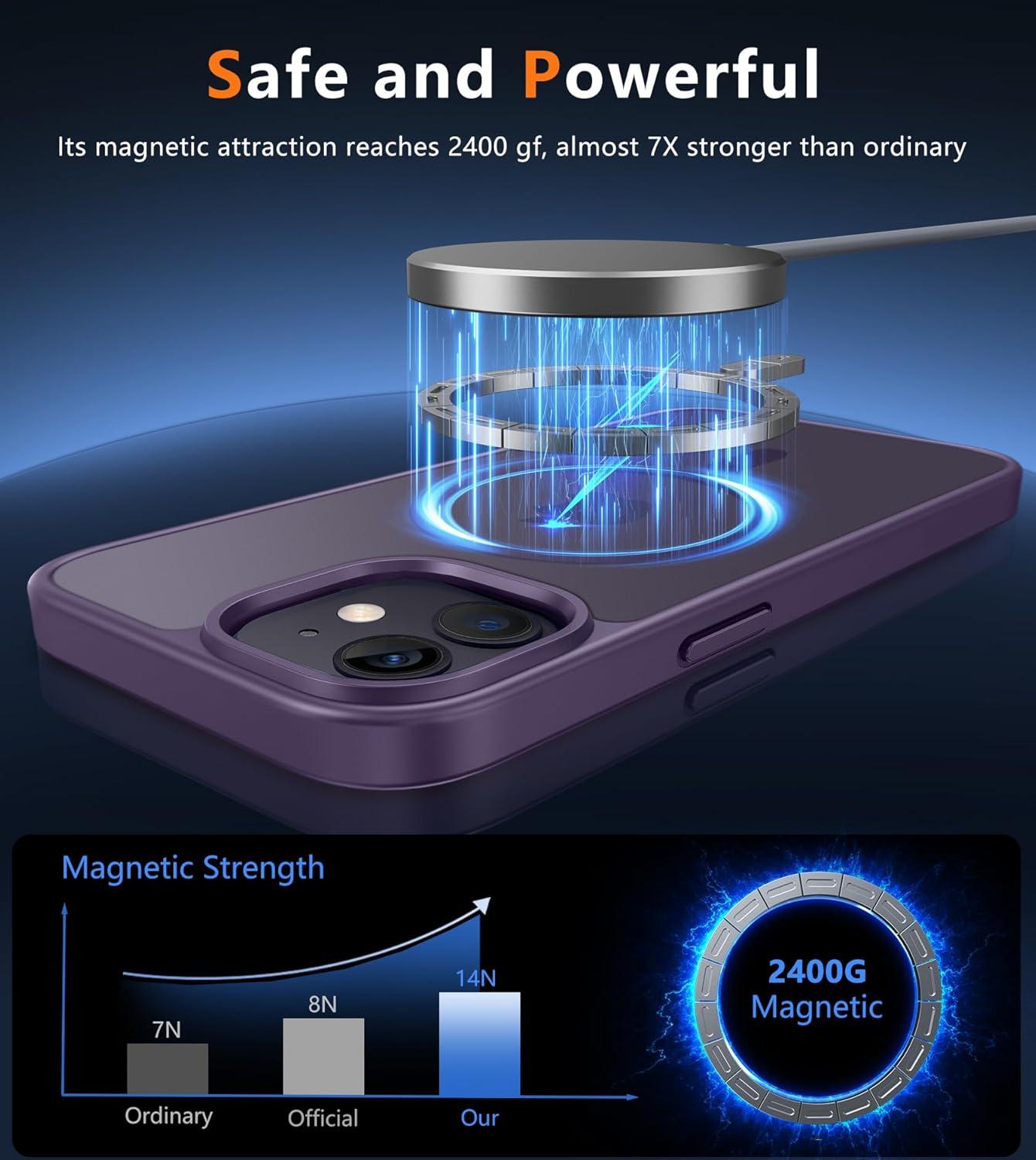 imageFNTCASE for iPhone 15 Pro Case Compatible with Magsafe Translucent Matte Magnetic Phone Cover Military Grade Drop Protection Shockproof Protective Cases BlackPurple