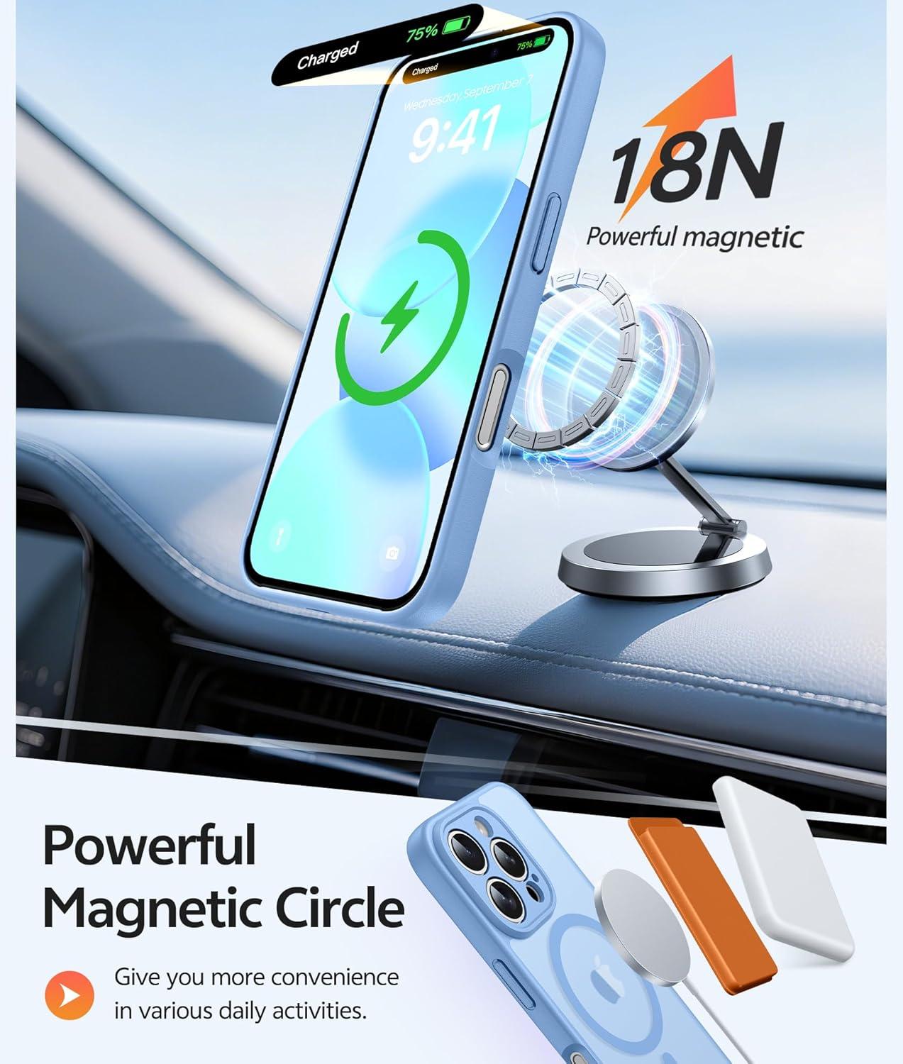 imageFNTCASE for iPhone 15 Pro Case Compatible with Magsafe Translucent Matte Magnetic Phone Cover Military Grade Drop Protection Shockproof Protective Cases BlackLight Blue