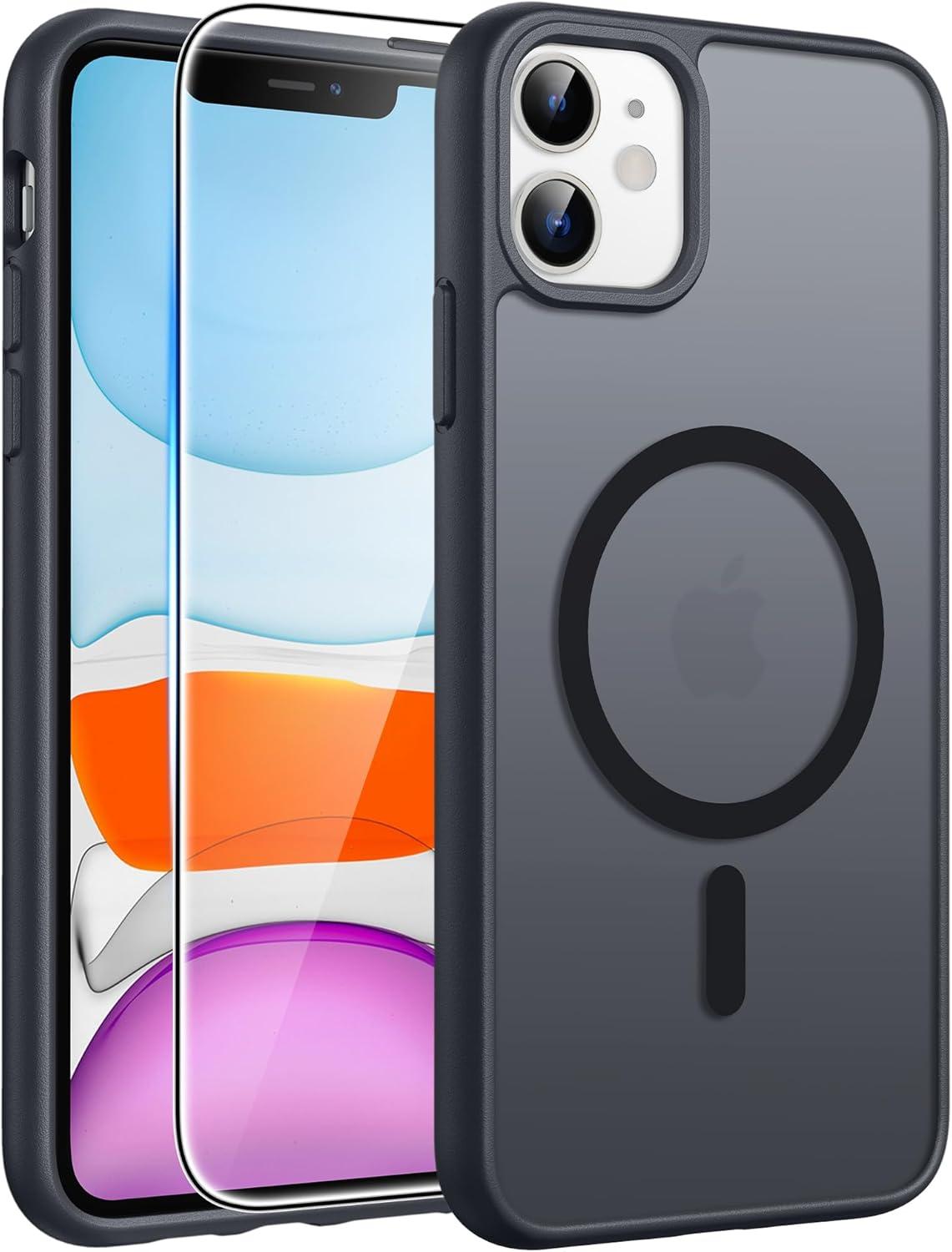 imageFNTCASE for iPhone 15 Pro Case Compatible with Magsafe Translucent Matte Magnetic Phone Cover Military Grade Drop Protection Shockproof Protective Cases BlackBlack