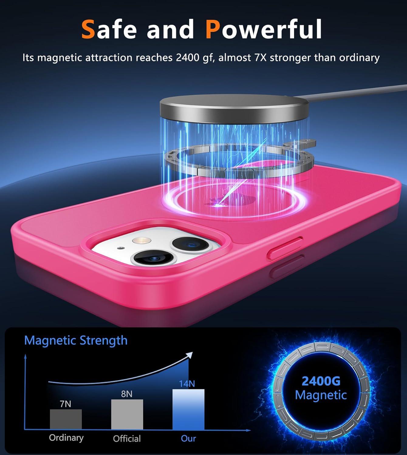 imageFNTCASE for iPhone 15 Pro Case Compatible with Magsafe Translucent Matte Magnetic Phone Cover Military Grade Drop Protection Shockproof Protective Cases BlackHot Pink