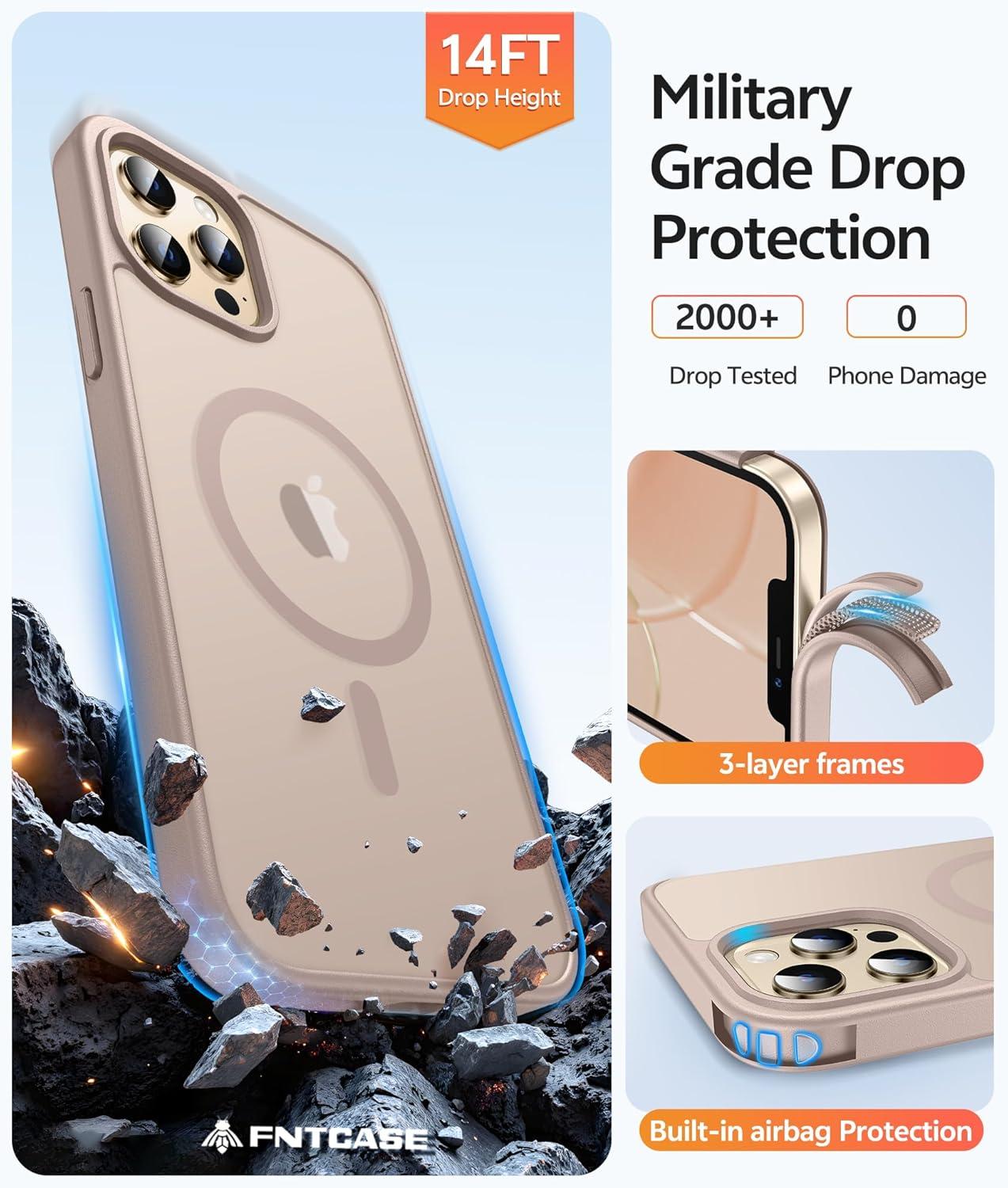 imageFNTCASE for iPhone 15 Pro Case Compatible with Magsafe Translucent Matte Magnetic Phone Cover Military Grade Drop Protection Shockproof Protective Cases BlackDesert Gold