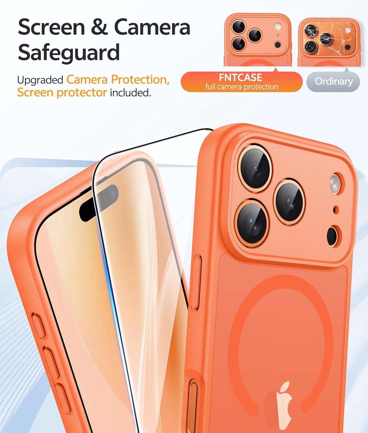imageFNTCASE for iPhone 15 Pro Case Compatible with Magsafe Translucent Matte Magnetic Phone Cover Military Grade Drop Protection Shockproof Protective Cases BlackOrange