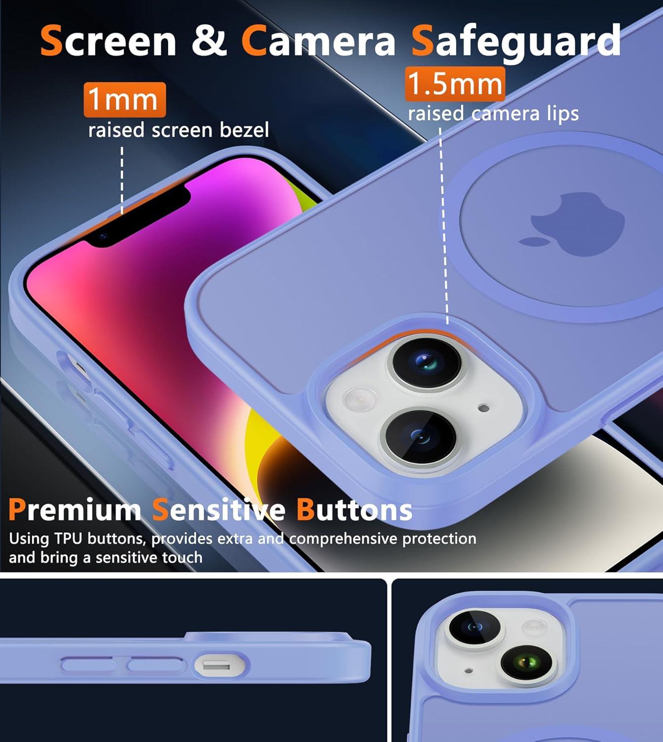 imageFNTCASE for iPhone 15 Pro Case Compatible with Magsafe Translucent Matte Magnetic Phone Cover Military Grade Drop Protection Shockproof Protective Cases BlackLight Purple
