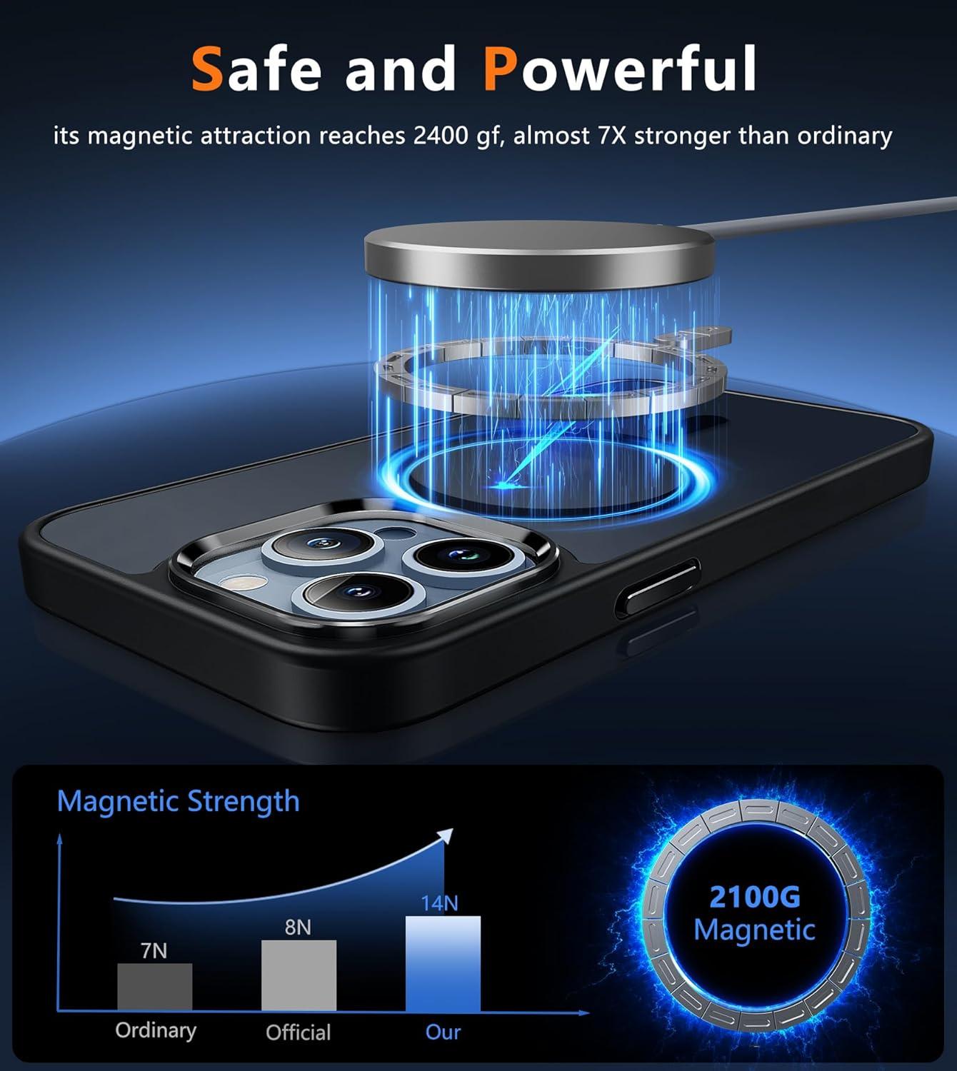 imageFNTCASE for iPhone 15 Pro Case Compatible with Magsafe Translucent Matte Magnetic Phone Cover Military Grade Drop Protection Shockproof Protective Cases BlackBlack