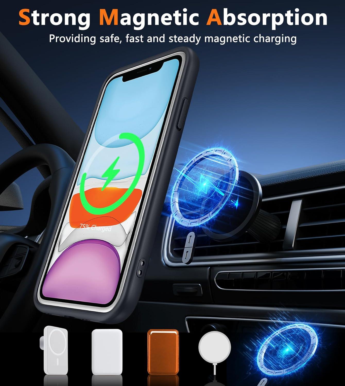 imageFNTCASE for iPhone 15 Pro Case Compatible with Magsafe Translucent Matte Magnetic Phone Cover Military Grade Drop Protection Shockproof Protective Cases BlackBlack