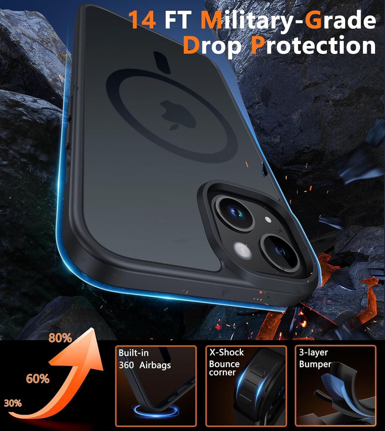 imageFNTCASE for iPhone 15 Pro Case Compatible with Magsafe Translucent Matte Magnetic Phone Cover Military Grade Drop Protection Shockproof Protective Cases BlackBlack