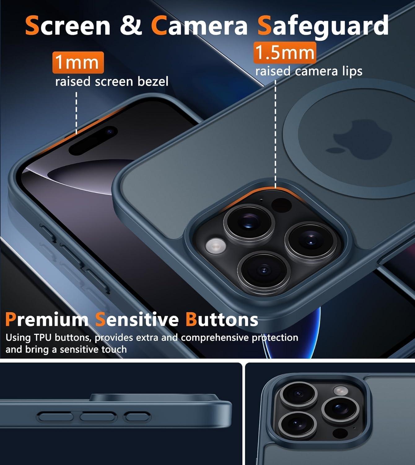 imageFNTCASE for iPhone 15 Pro Case Compatible with Magsafe Translucent Matte Magnetic Phone Cover Military Grade Drop Protection Shockproof Protective Cases BlackBlue