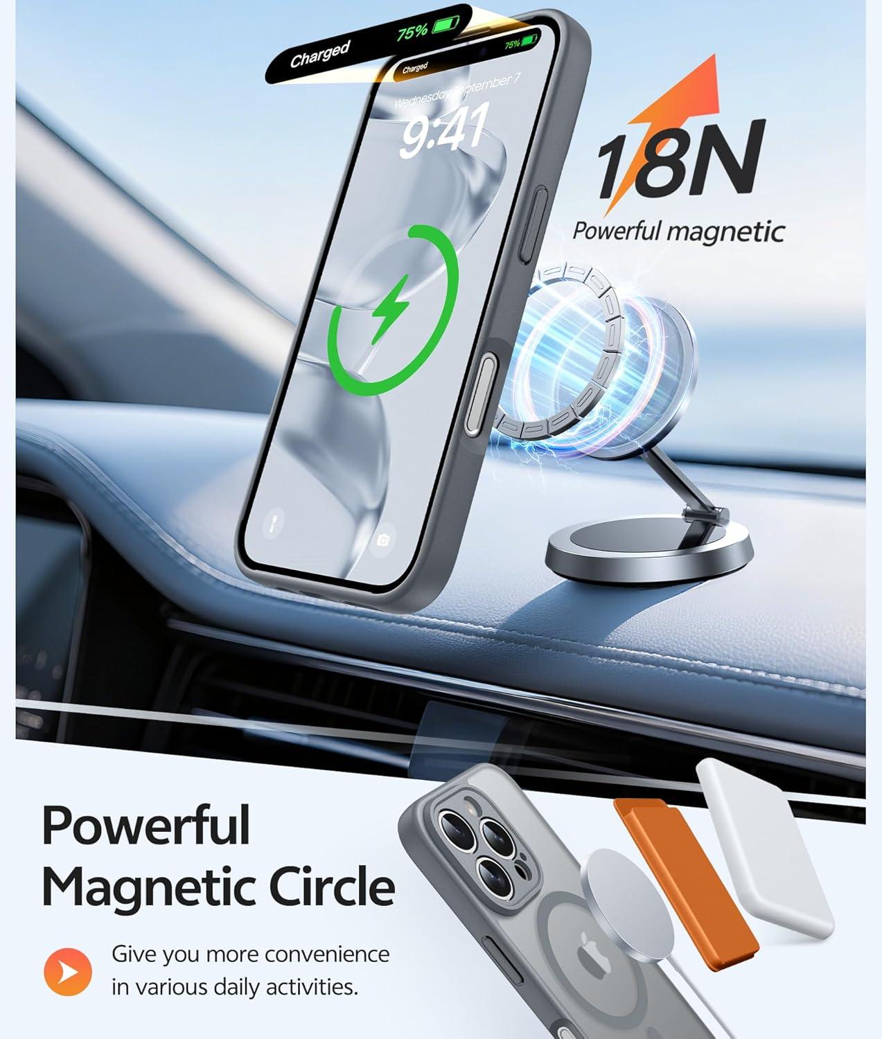imageFNTCASE for iPhone 15 Pro Case Compatible with Magsafe Translucent Matte Magnetic Phone Cover Military Grade Drop Protection Shockproof Protective Cases BlackGray