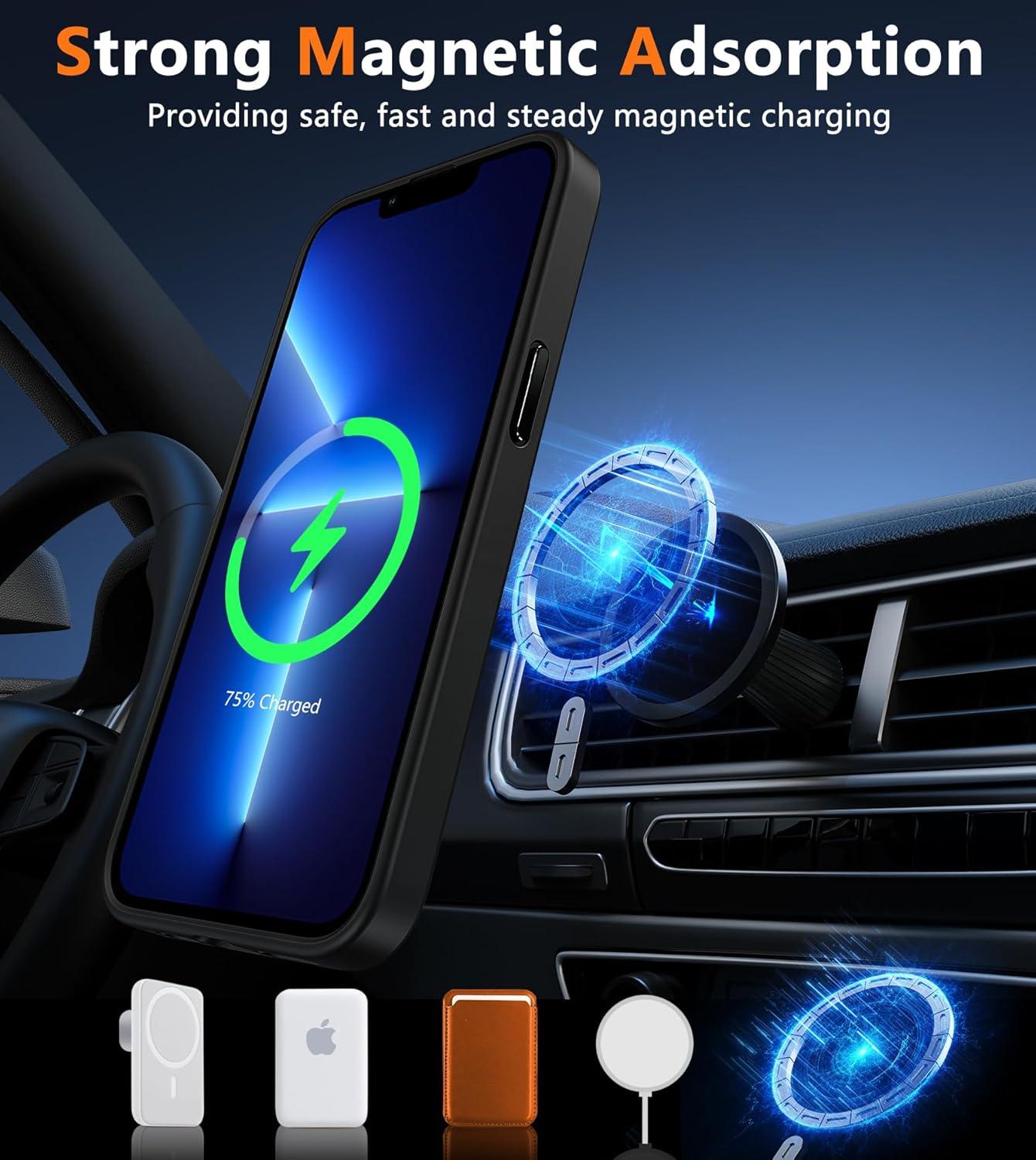 imageFNTCASE for iPhone 15 Pro Case Compatible with Magsafe Translucent Matte Magnetic Phone Cover Military Grade Drop Protection Shockproof Protective Cases BlackBlack