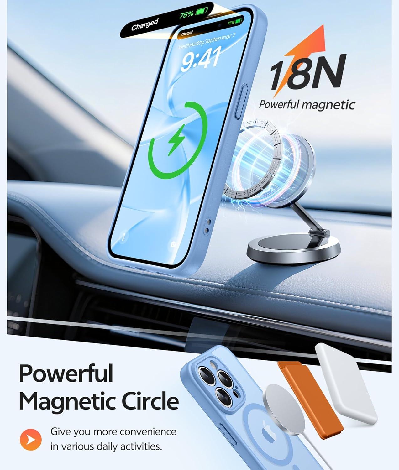 imageFNTCASE for iPhone 15 Pro Case Compatible with Magsafe Translucent Matte Magnetic Phone Cover Military Grade Drop Protection Shockproof Protective Cases BlackLight Blue