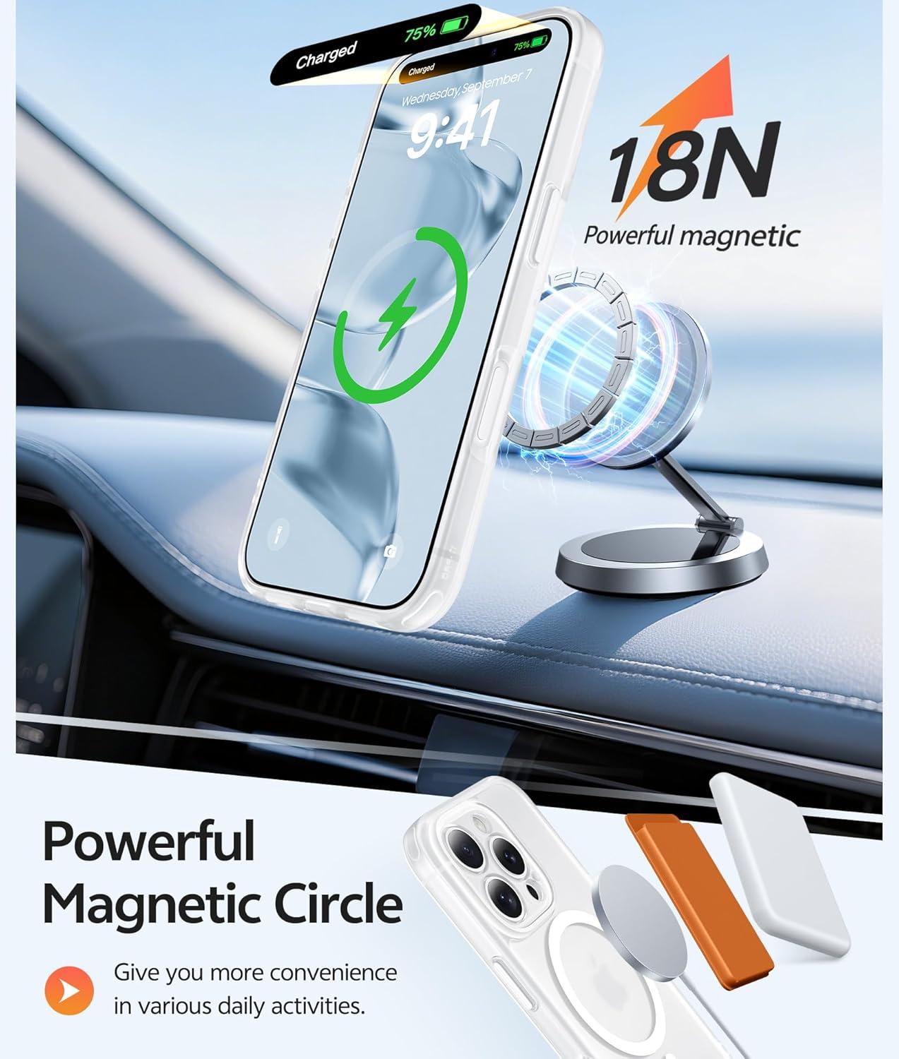 imageFNTCASE for iPhone 15 Pro Case Compatible with Magsafe Translucent Matte Magnetic Phone Cover Military Grade Drop Protection Shockproof Protective Cases BlackWhite
