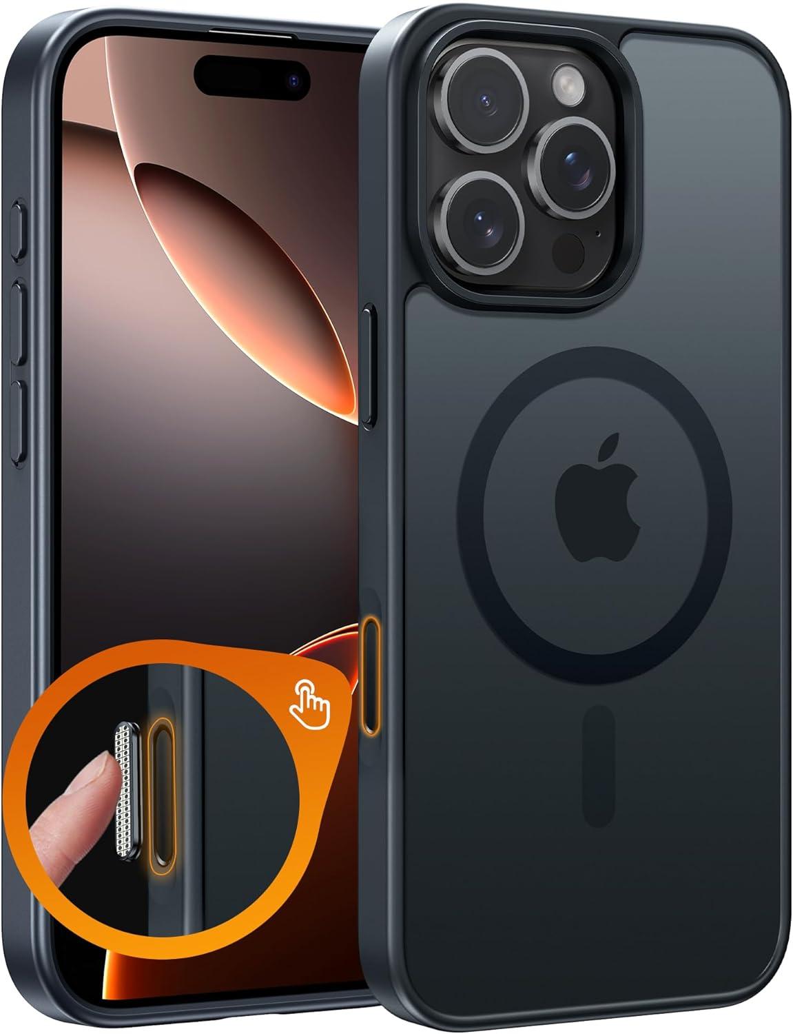 imageFNTCASE for iPhone 15 Pro Case Compatible with Magsafe Translucent Matte Magnetic Phone Cover Military Grade Drop Protection Shockproof Protective Cases BlackBlackT