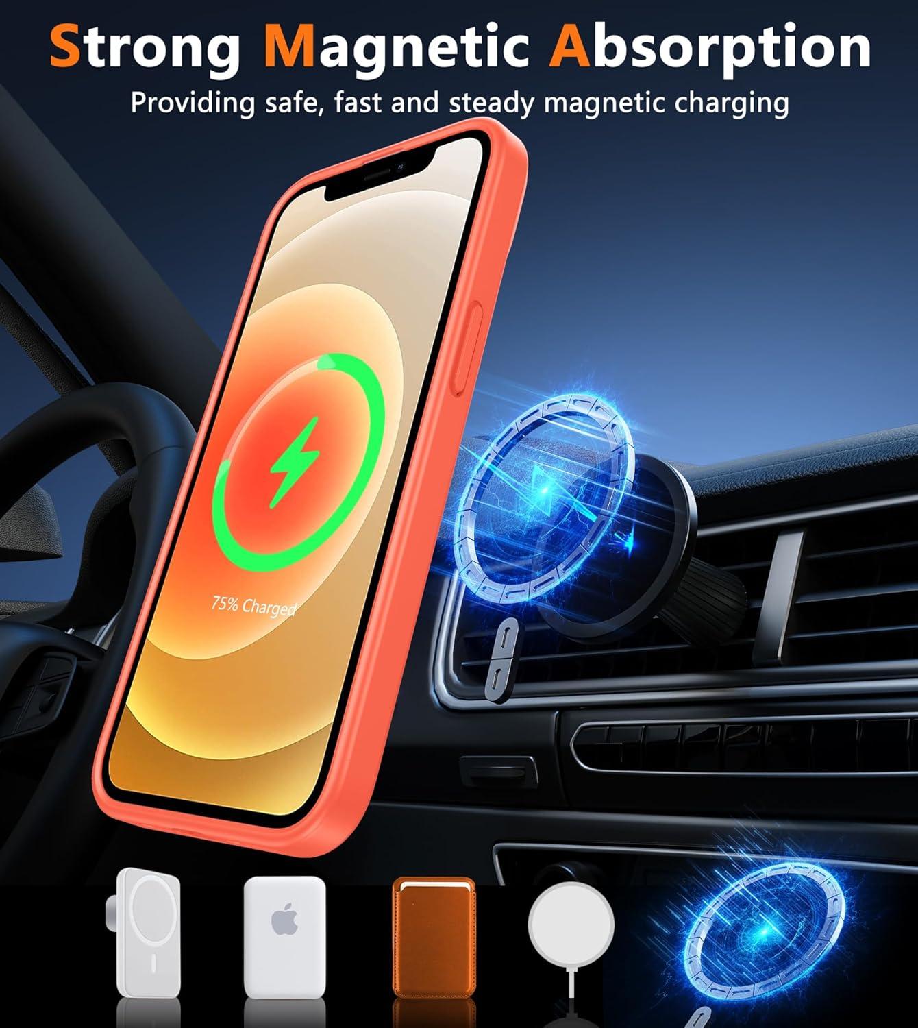 imageFNTCASE for iPhone 15 Pro Case Compatible with Magsafe Translucent Matte Magnetic Phone Cover Military Grade Drop Protection Shockproof Protective Cases BlackOrange