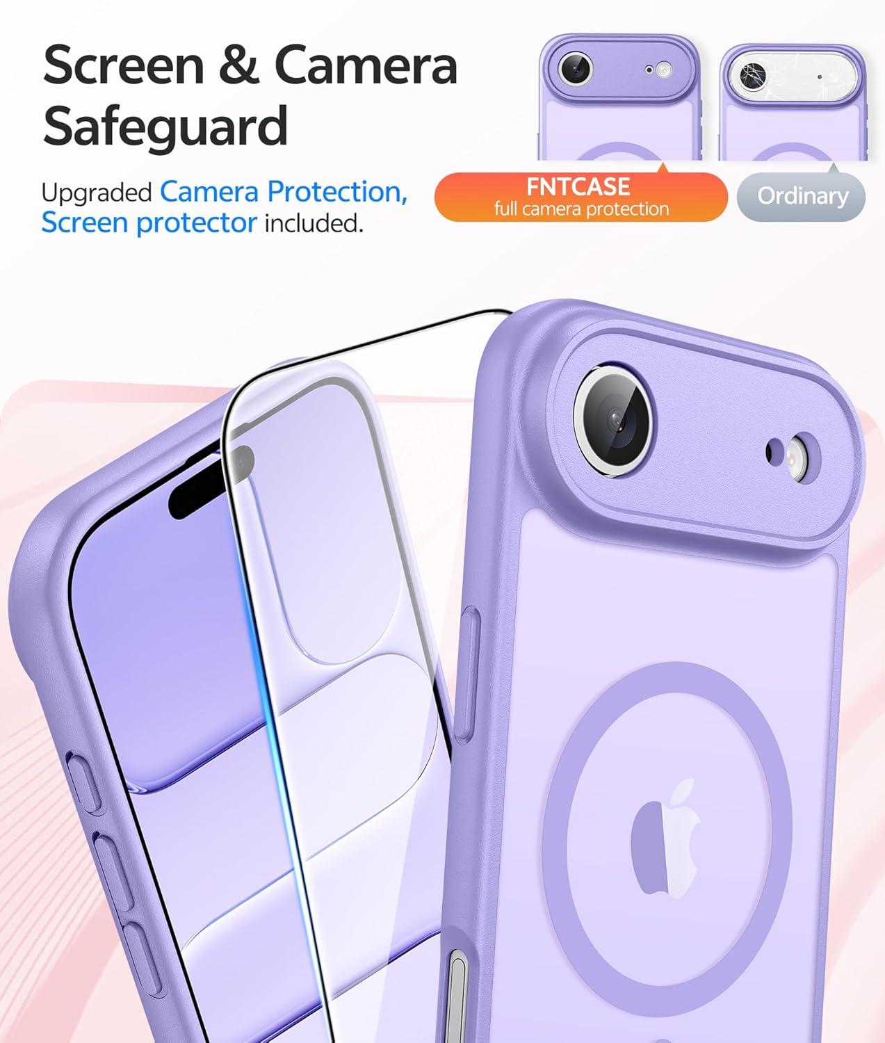 imageFNTCASE for iPhone 15 Pro Case Compatible with Magsafe Translucent Matte Magnetic Phone Cover Military Grade Drop Protection Shockproof Protective Cases BlackLight Purple