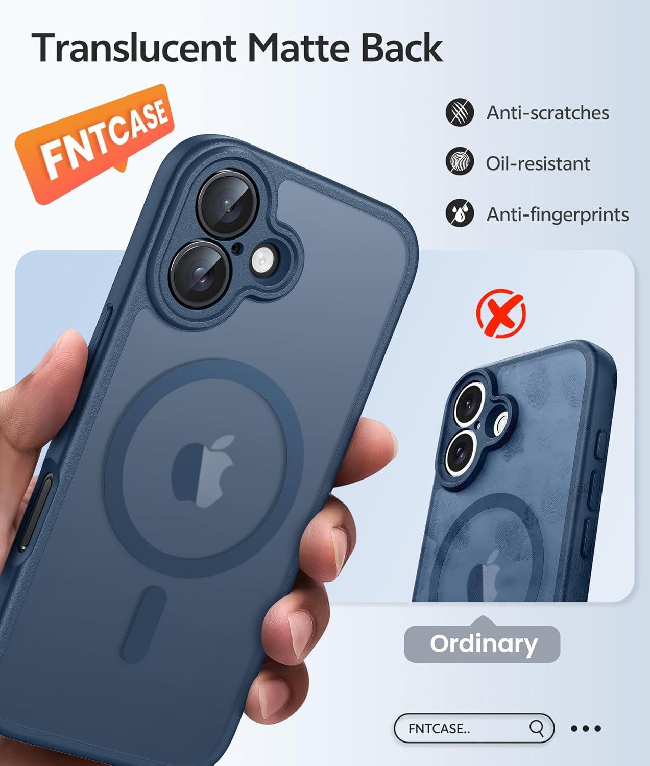 imageFNTCASE for iPhone 15 Pro Case Compatible with Magsafe Translucent Matte Magnetic Phone Cover Military Grade Drop Protection Shockproof Protective Cases BlackBlue