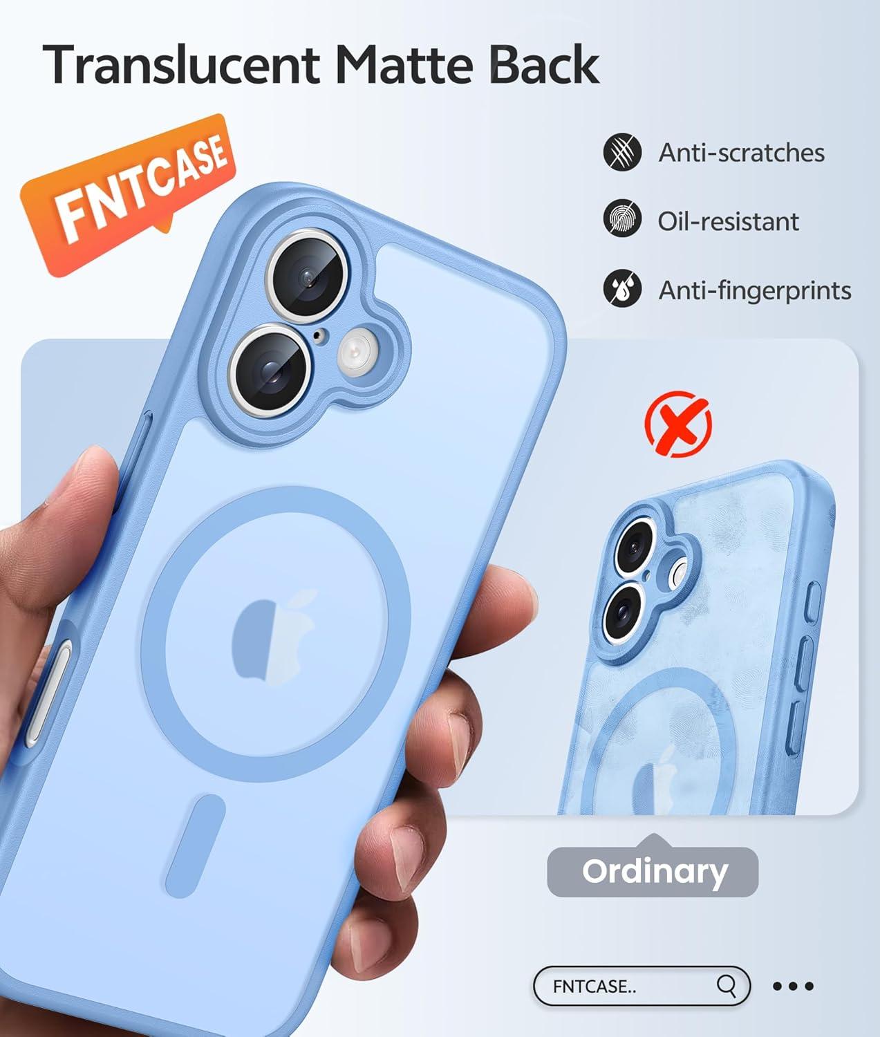 imageFNTCASE for iPhone 15 Pro Case Compatible with Magsafe Translucent Matte Magnetic Phone Cover Military Grade Drop Protection Shockproof Protective Cases BlackLight Blue