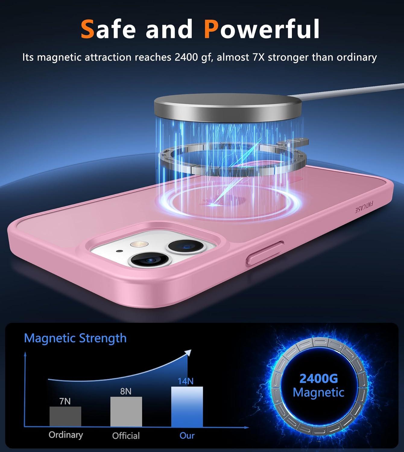 imageFNTCASE for iPhone 15 Pro Case Compatible with Magsafe Translucent Matte Magnetic Phone Cover Military Grade Drop Protection Shockproof Protective Cases BlackLight Pink