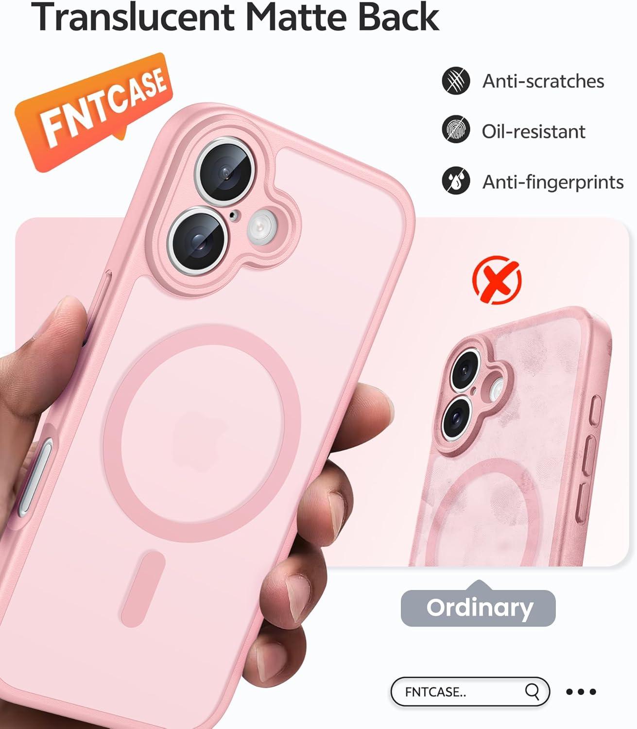 imageFNTCASE for iPhone 15 Pro Case Compatible with Magsafe Translucent Matte Magnetic Phone Cover Military Grade Drop Protection Shockproof Protective Cases BlackLight Pink