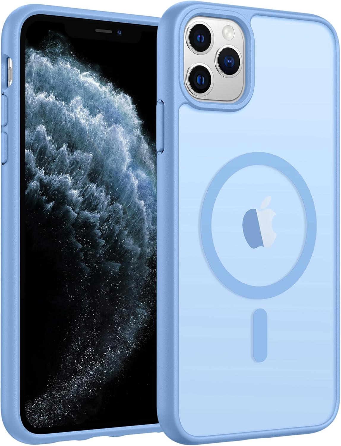 imageFNTCASE for iPhone 15 Pro Case Compatible with Magsafe Translucent Matte Magnetic Phone Cover Military Grade Drop Protection Shockproof Protective Cases BlackLight Blue