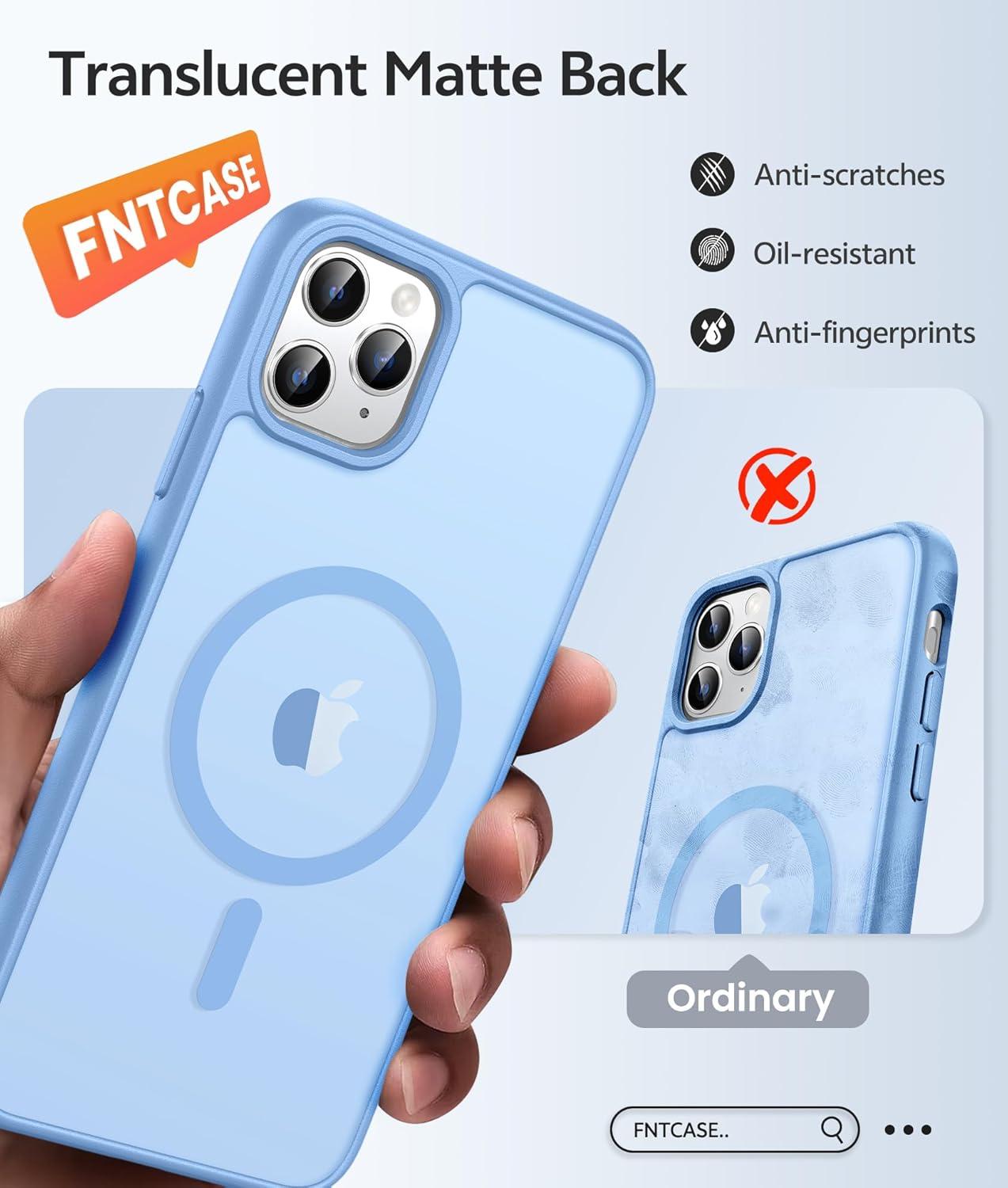 imageFNTCASE for iPhone 15 Pro Case Compatible with Magsafe Translucent Matte Magnetic Phone Cover Military Grade Drop Protection Shockproof Protective Cases BlackLight Blue
