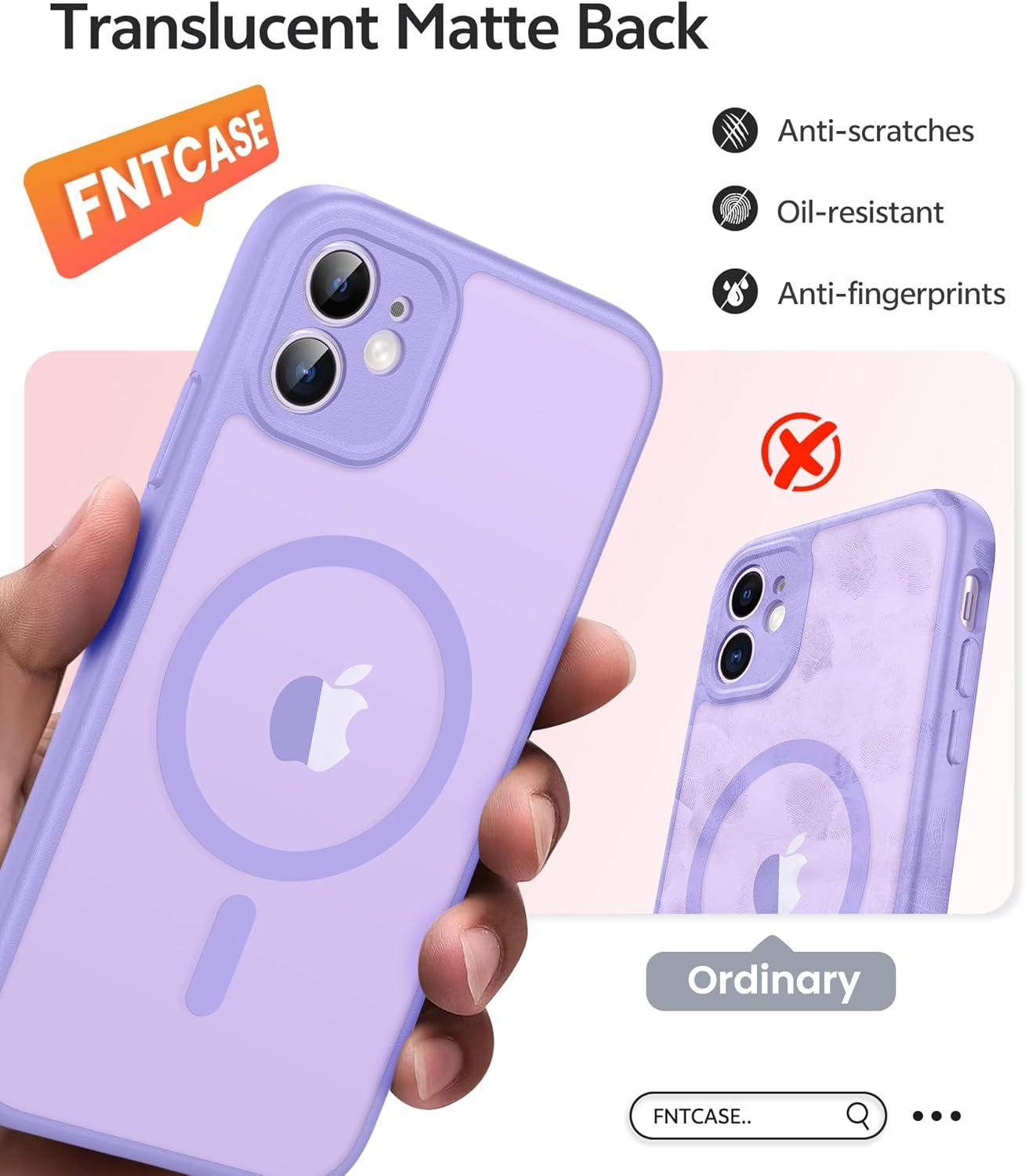 imageFNTCASE for iPhone 15 Pro Case Compatible with Magsafe Translucent Matte Magnetic Phone Cover Military Grade Drop Protection Shockproof Protective Cases BlackLight Purple