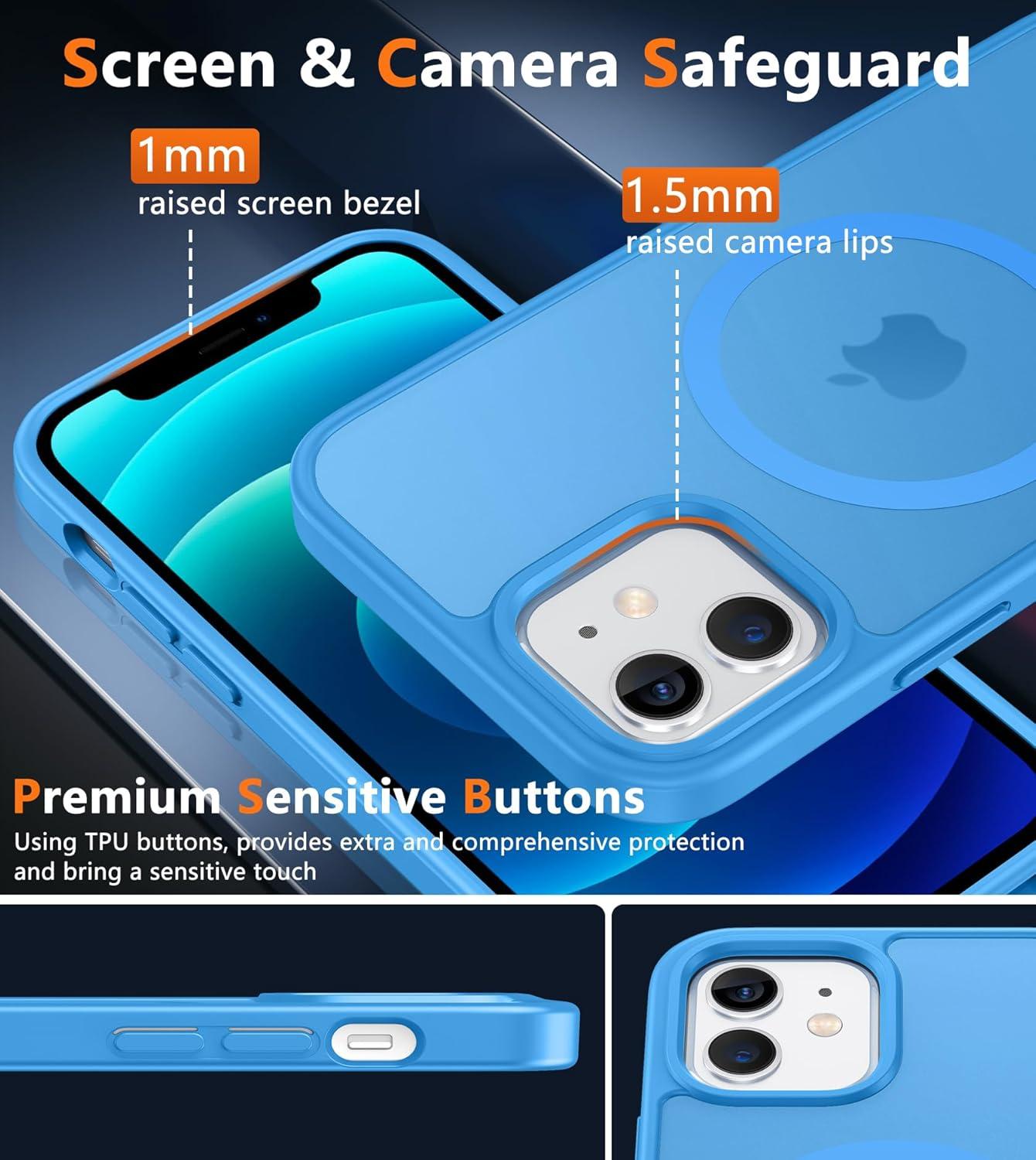 imageFNTCASE for iPhone 15 Pro Case Compatible with Magsafe Translucent Matte Magnetic Phone Cover Military Grade Drop Protection Shockproof Protective Cases BlackIce Blue