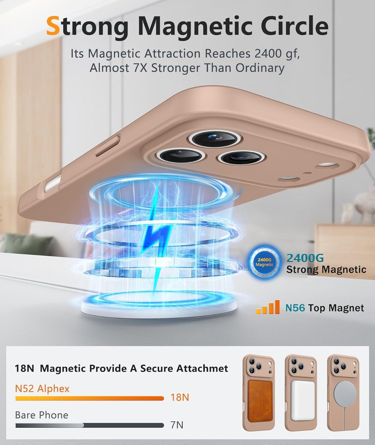 imageFNTCASE for iPhone 15 Pro Case Compatible with Magsafe Translucent Matte Magnetic Phone Cover Military Grade Drop Protection Shockproof Protective Cases BlackFull Gold